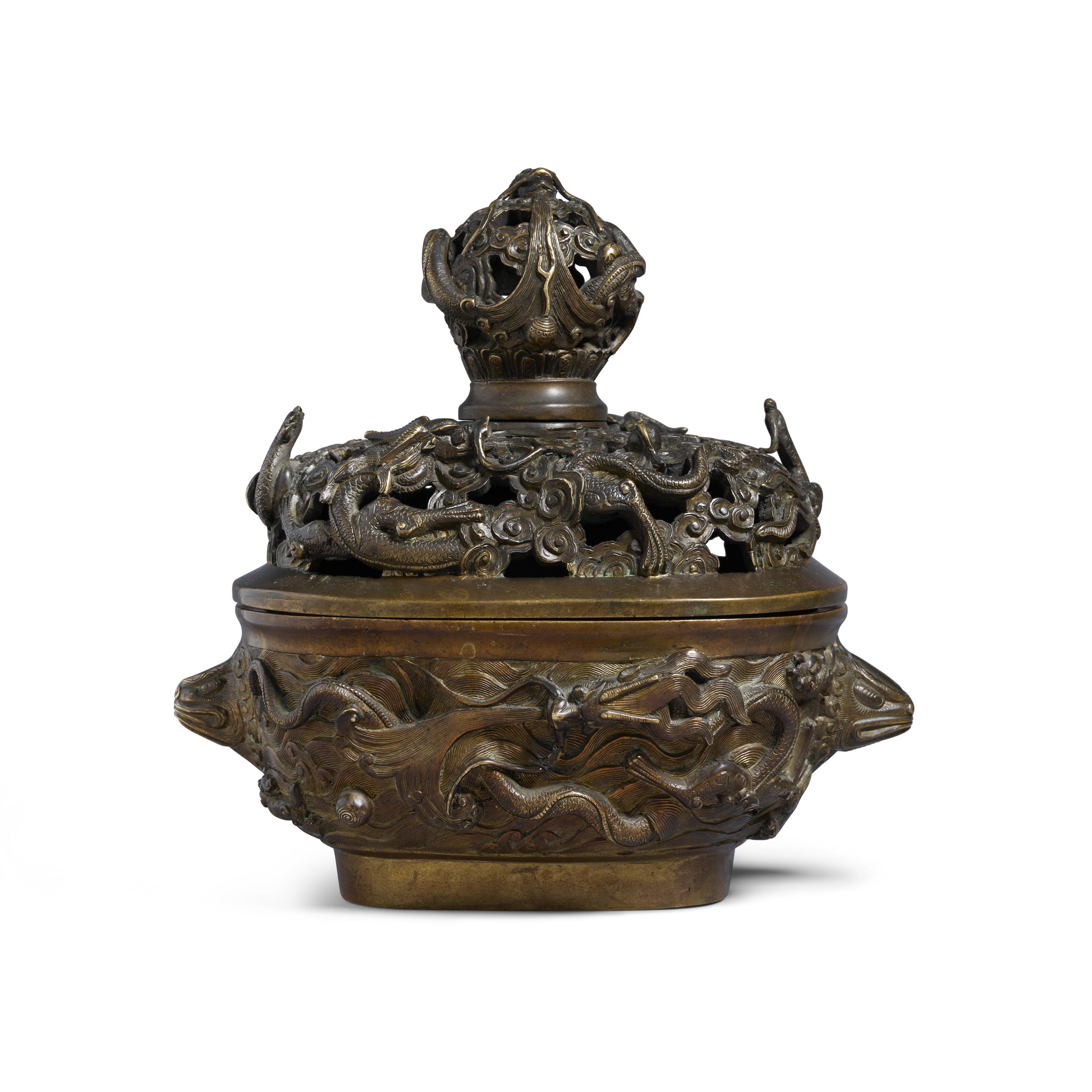 Appraisal: A BRONZE 'MYTHICAL BEAST' CENSER AND COVER Xuande mark th