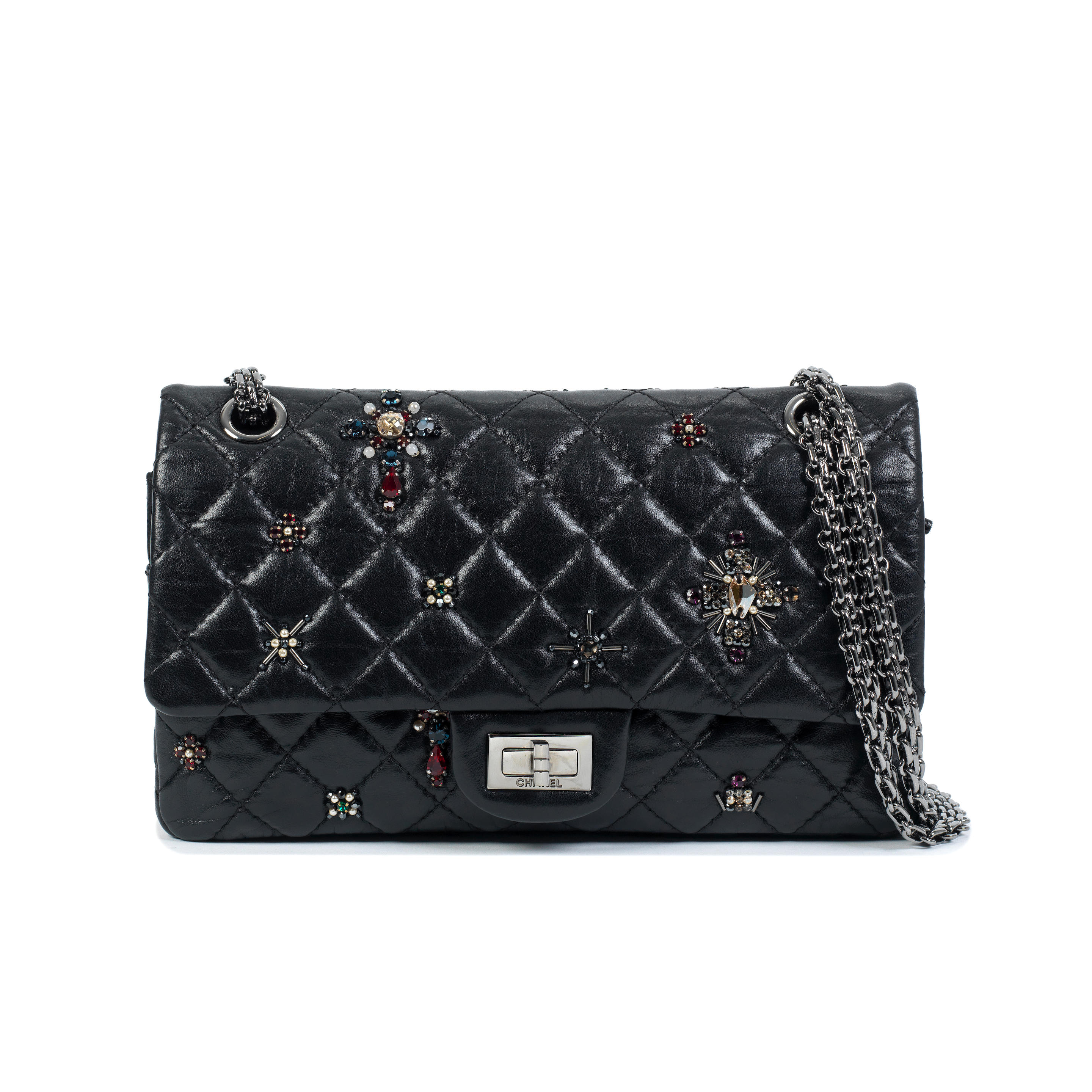 Appraisal: CHANEL A BLACK CALFSKIN EMBELLISHED REISSUE DOUBLE FLAP BAG Pre-Fall