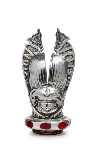 Appraisal: AVIONS VOISIN MASCOT Mascotte Avions Voisin Mascot in silvered-plated bronze