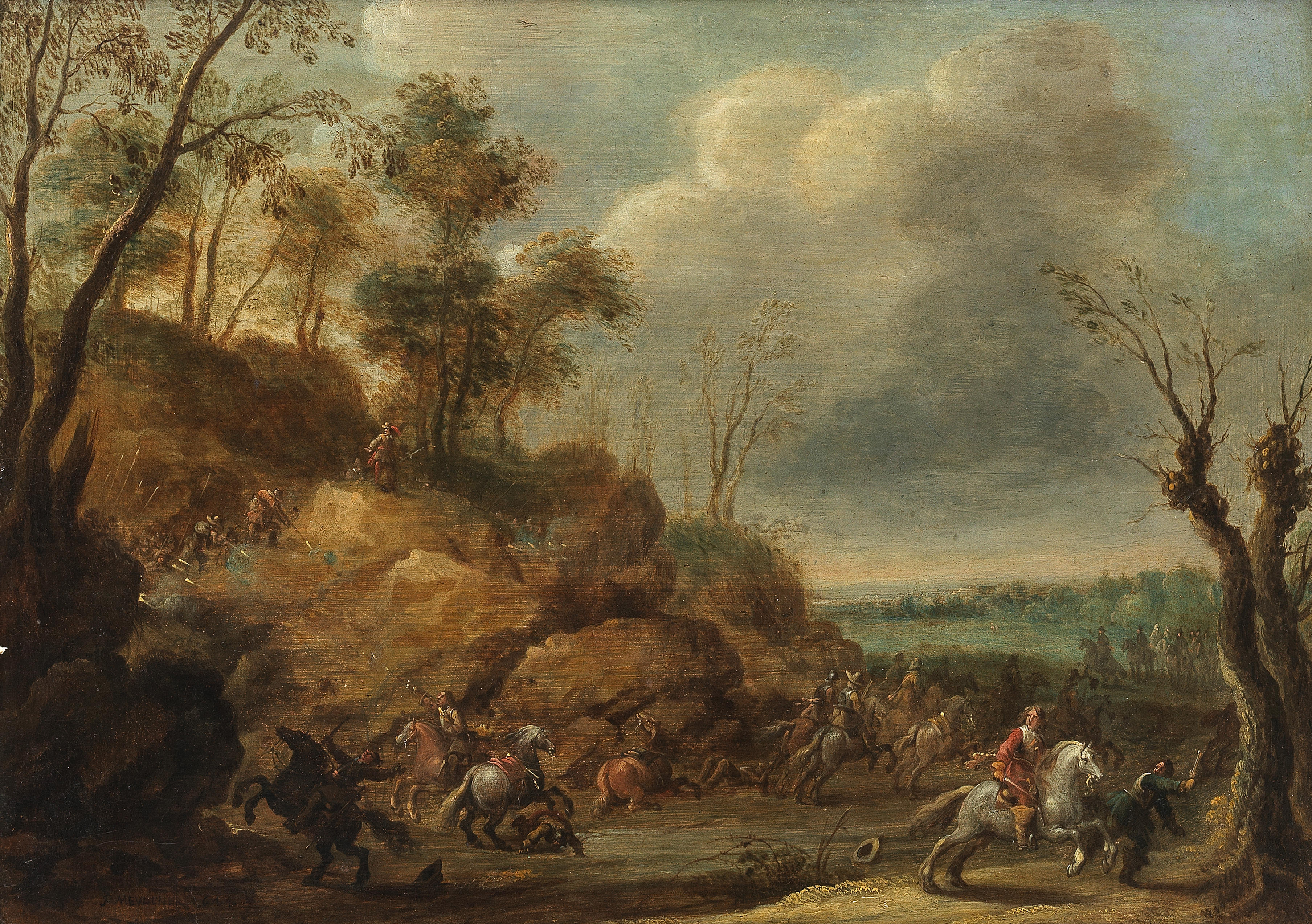 Appraisal: PIETER MEULENER ANTWERP - A cavalry skirmish signed and dated