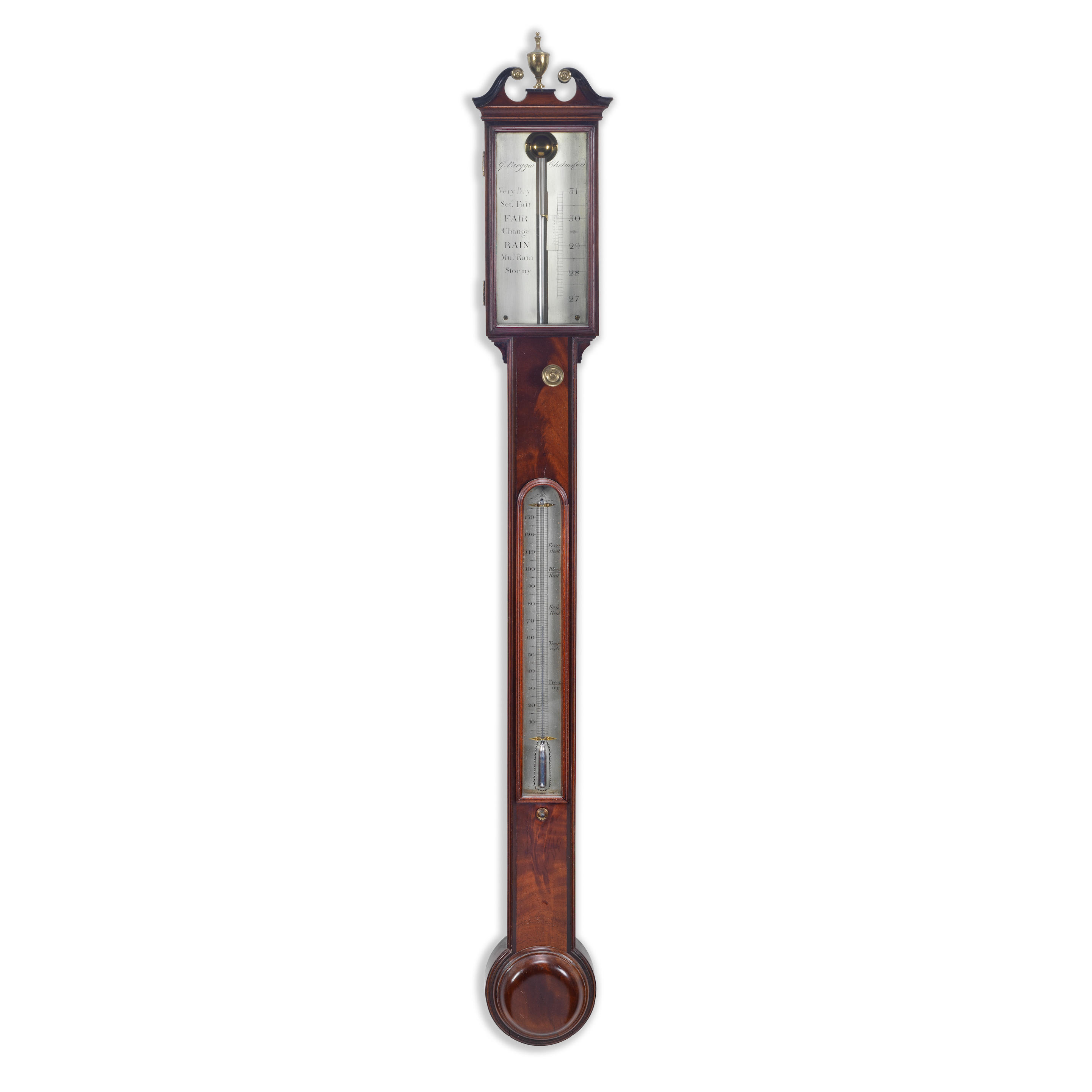 Appraisal: A GEORGE III MAHOGANY STICK BAROMETER the dial signed G