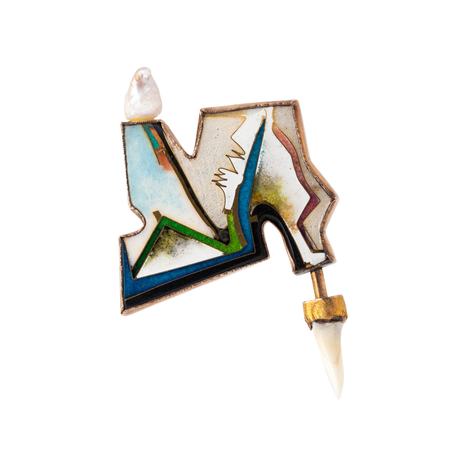 Appraisal: WILLIAM HARPER POLYCHROME ENAMEL 'KYOTO I' BROOCH Consisting of an