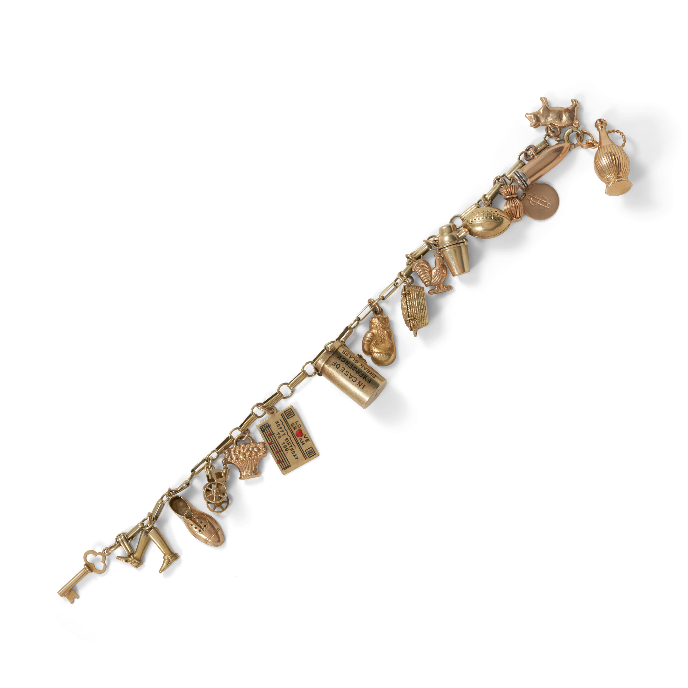 Appraisal: A GOLD CHARM BRACELET The k gold bracelet accompanied by