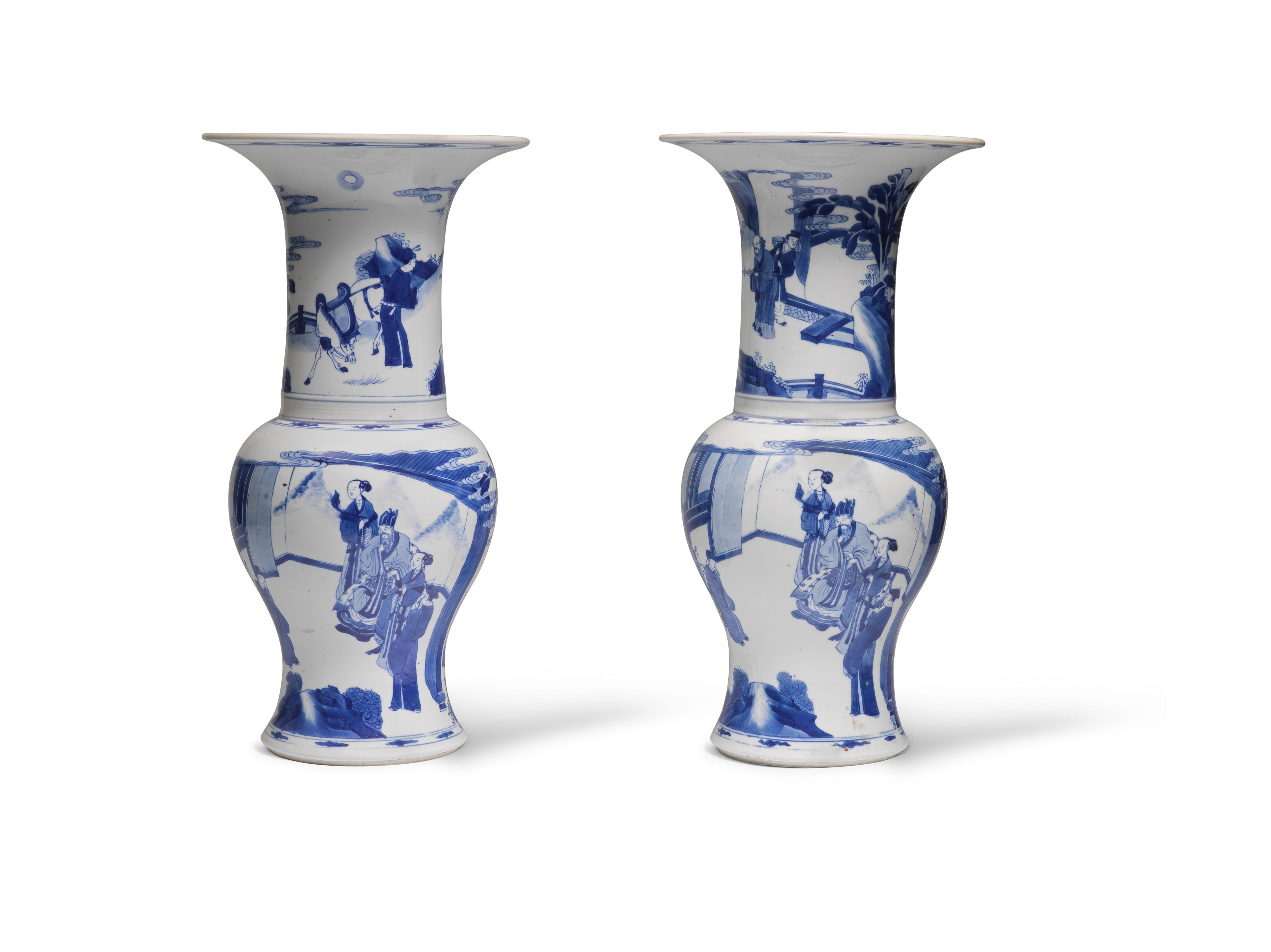 Appraisal: A PAIR OF BLUE AND WHITE YENYEN VASES Kangxi Each