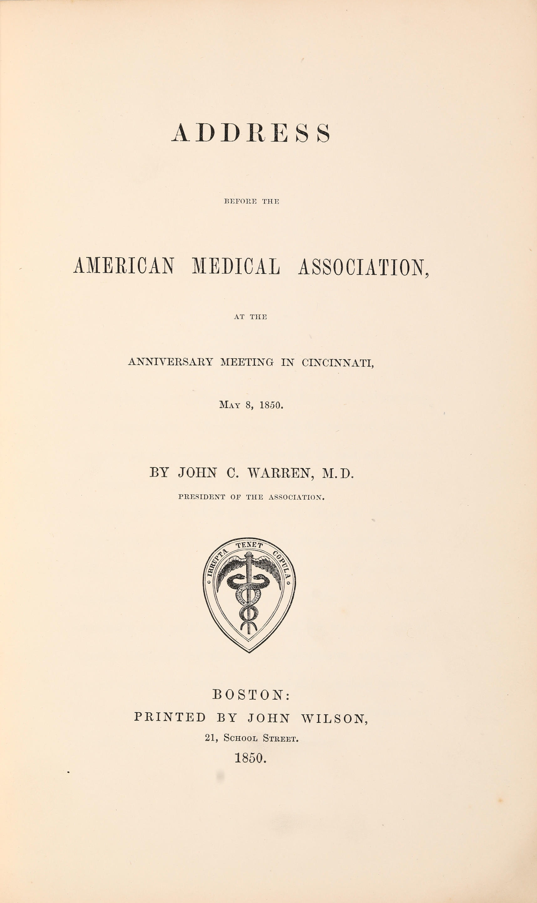 Appraisal: ANESTHESIA WARREN JOHN C - Address Before the American Medical