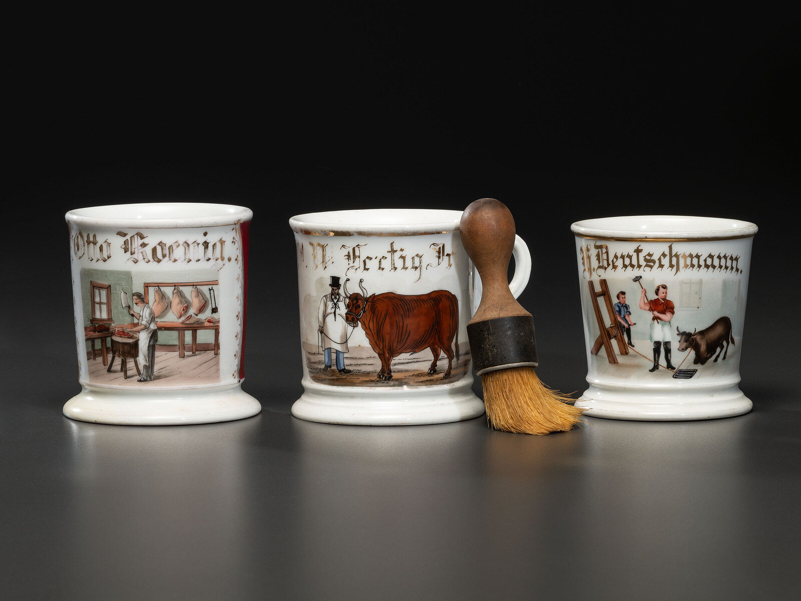 Appraisal: Three Butcher's Porcelain Occupational Shaving Mugs Late th Early th