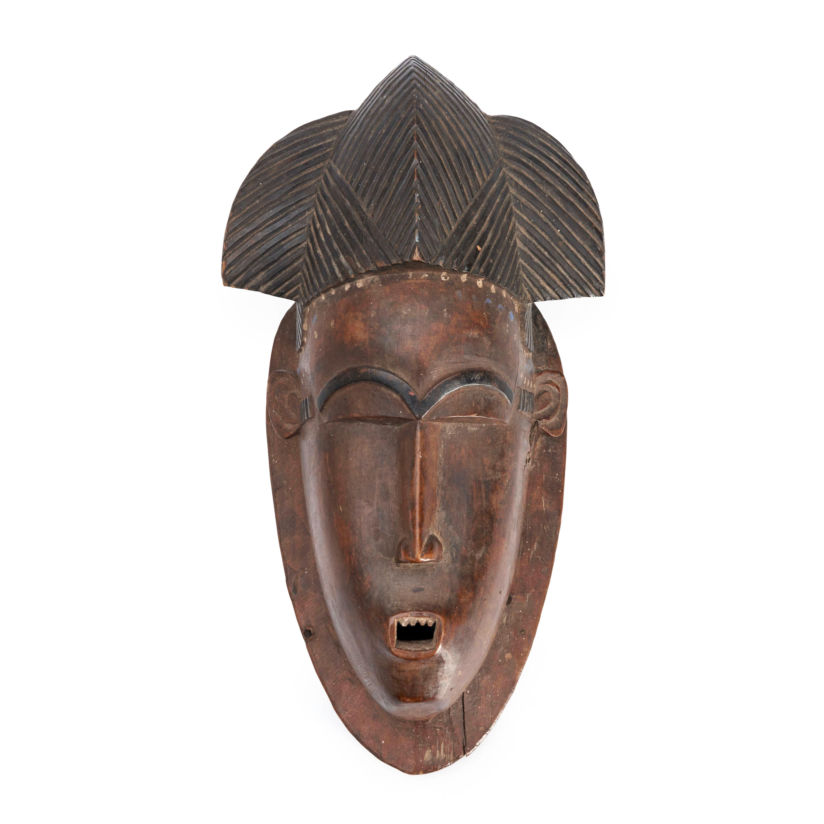 Appraisal: A BAULE FACE MASK Ivory Coast hollowed-out portrait mask with