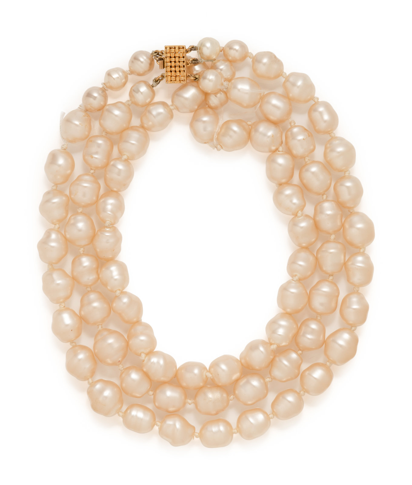 Appraisal: Chanel Faux Pearl Necklace Fall Three-strand faux pearl necklace with