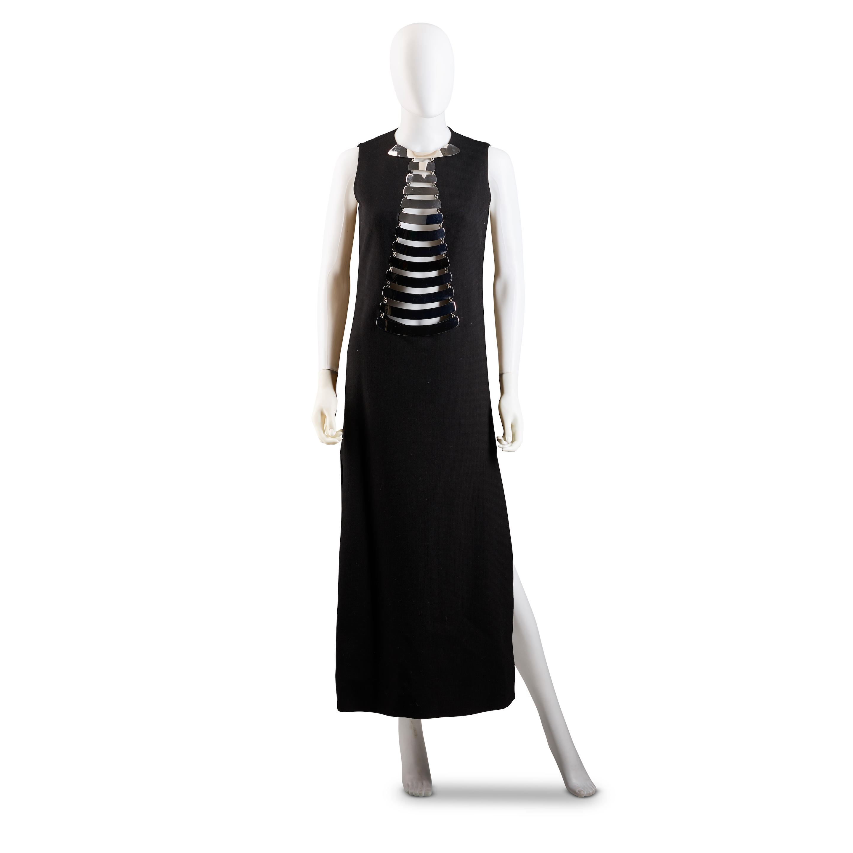 Appraisal: PIERRE CARDIN METAL PLATED DRESS Black Sleeveless Wool Dress Silver