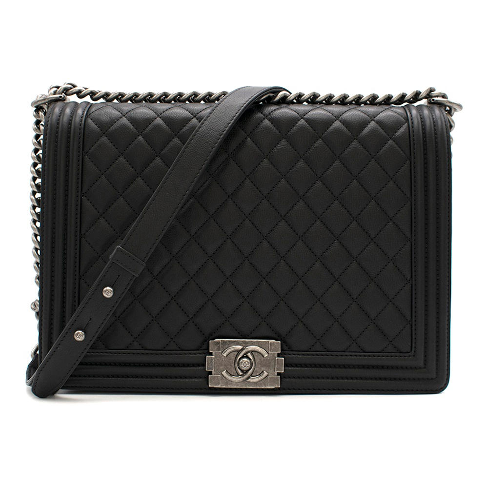 Appraisal: CHANEL LARGE BOY CHANEL HANDBAG WITH RUTHENIUM METAL HARDWARE Dimension