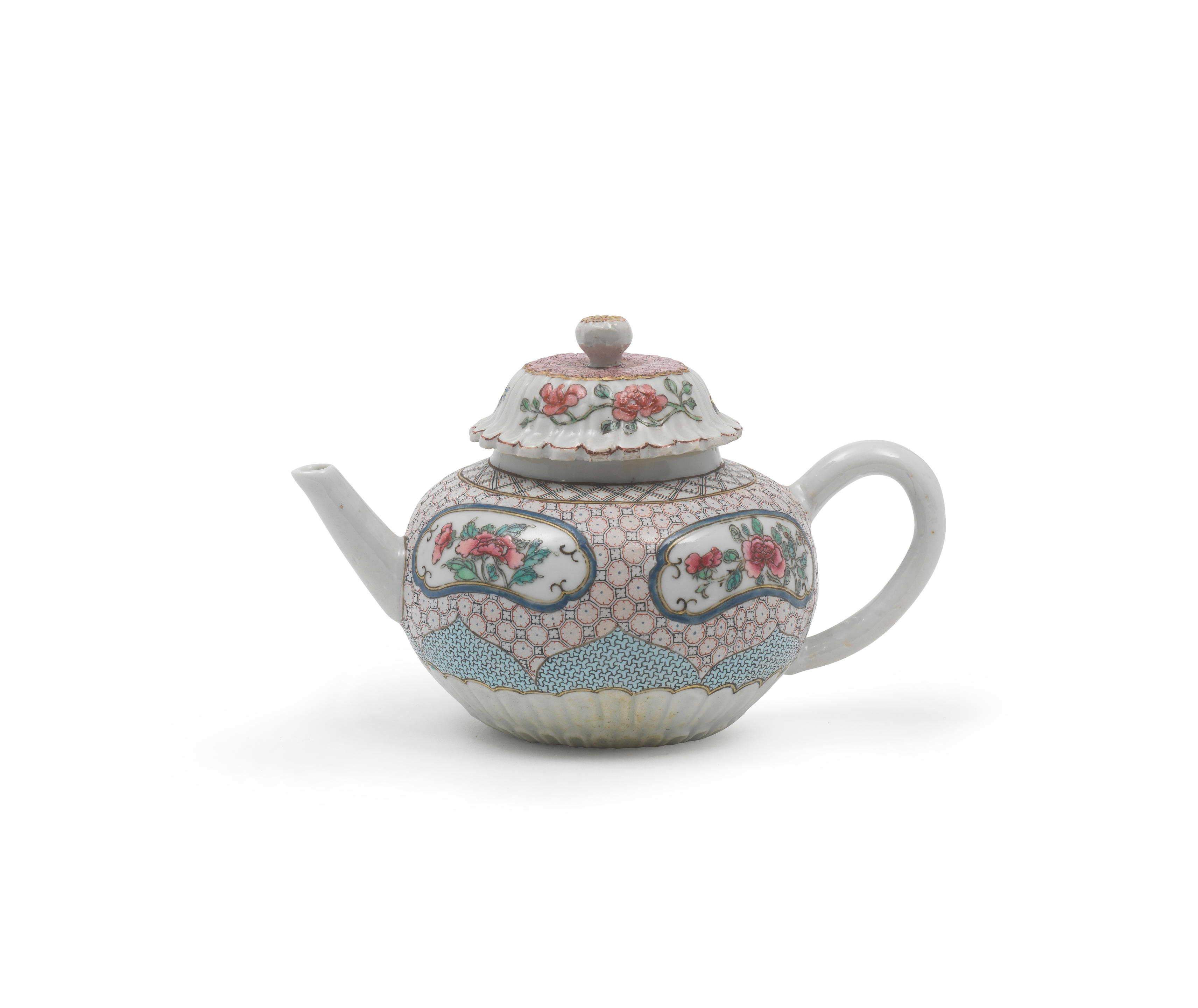 Appraisal: A FAMILLE ROSE 'FLORAL' TEAPOT AND COVER Yongzheng Finely potted