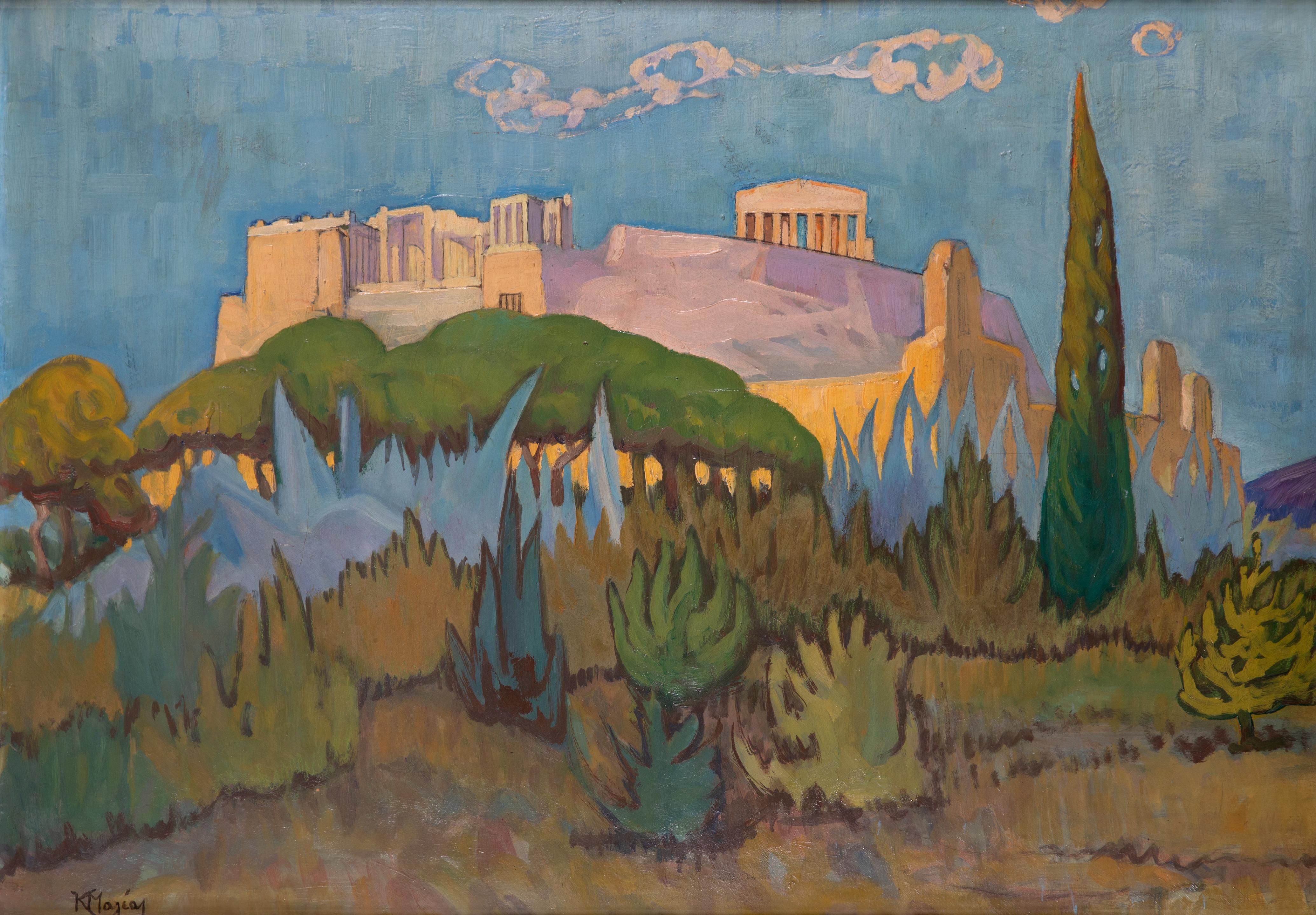 Appraisal: CONSTANTINOS MALEAS - Vue de l'Acropole sign en grec en