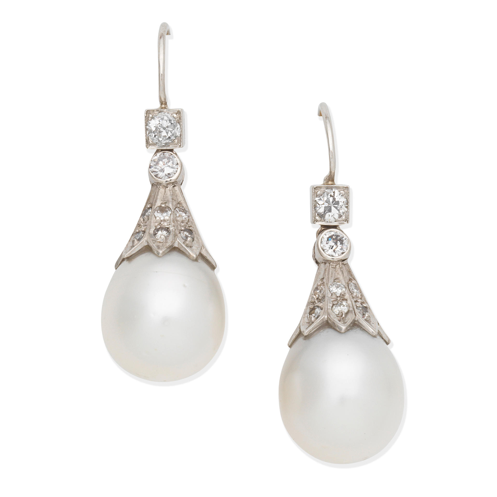 Appraisal: CULTURED PEARL AND DIAMOND EARRINGS - mm cultured pearls Old