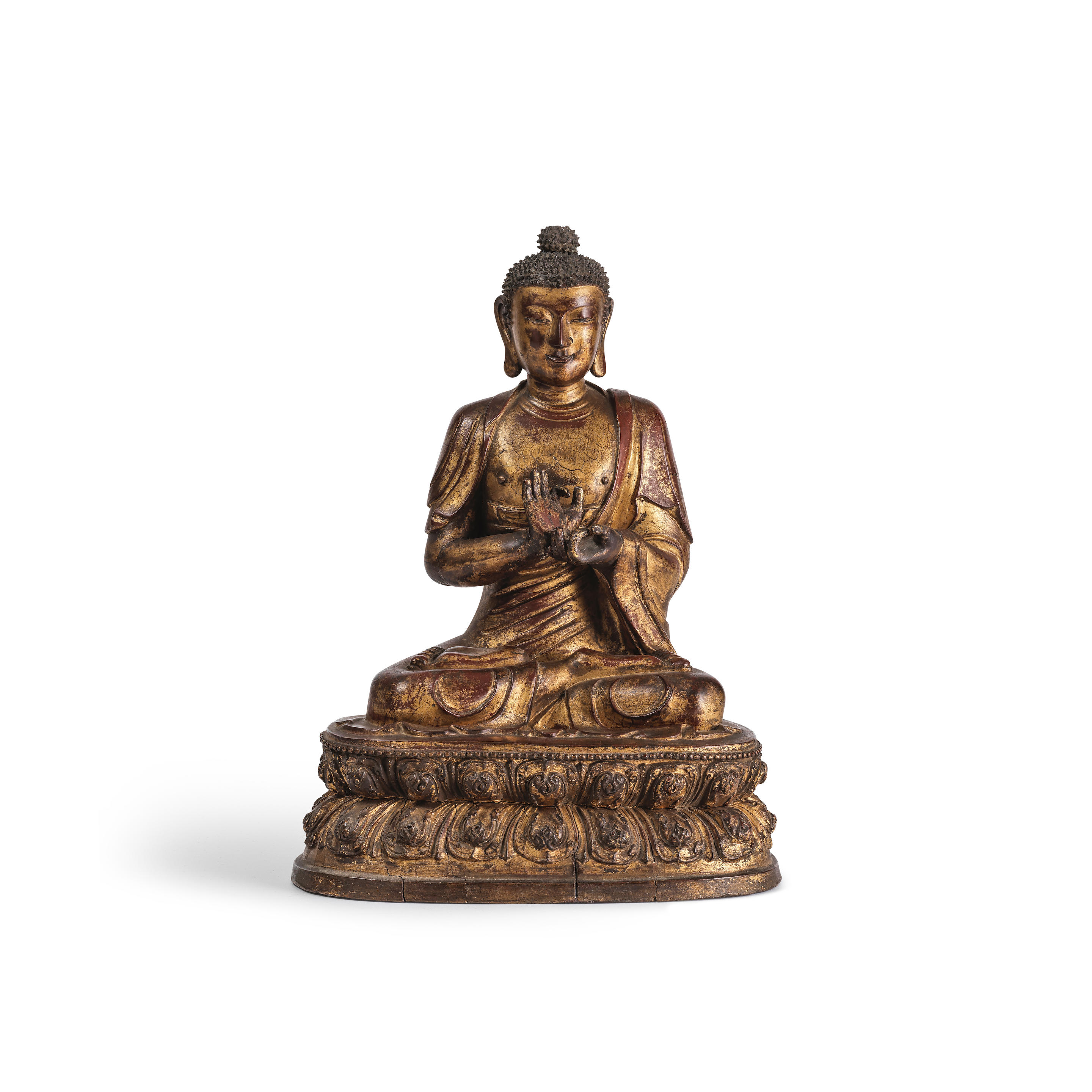 Appraisal: RARE STATUETTE DE VAIROCANA EN BOIS LAQU OR Fin de