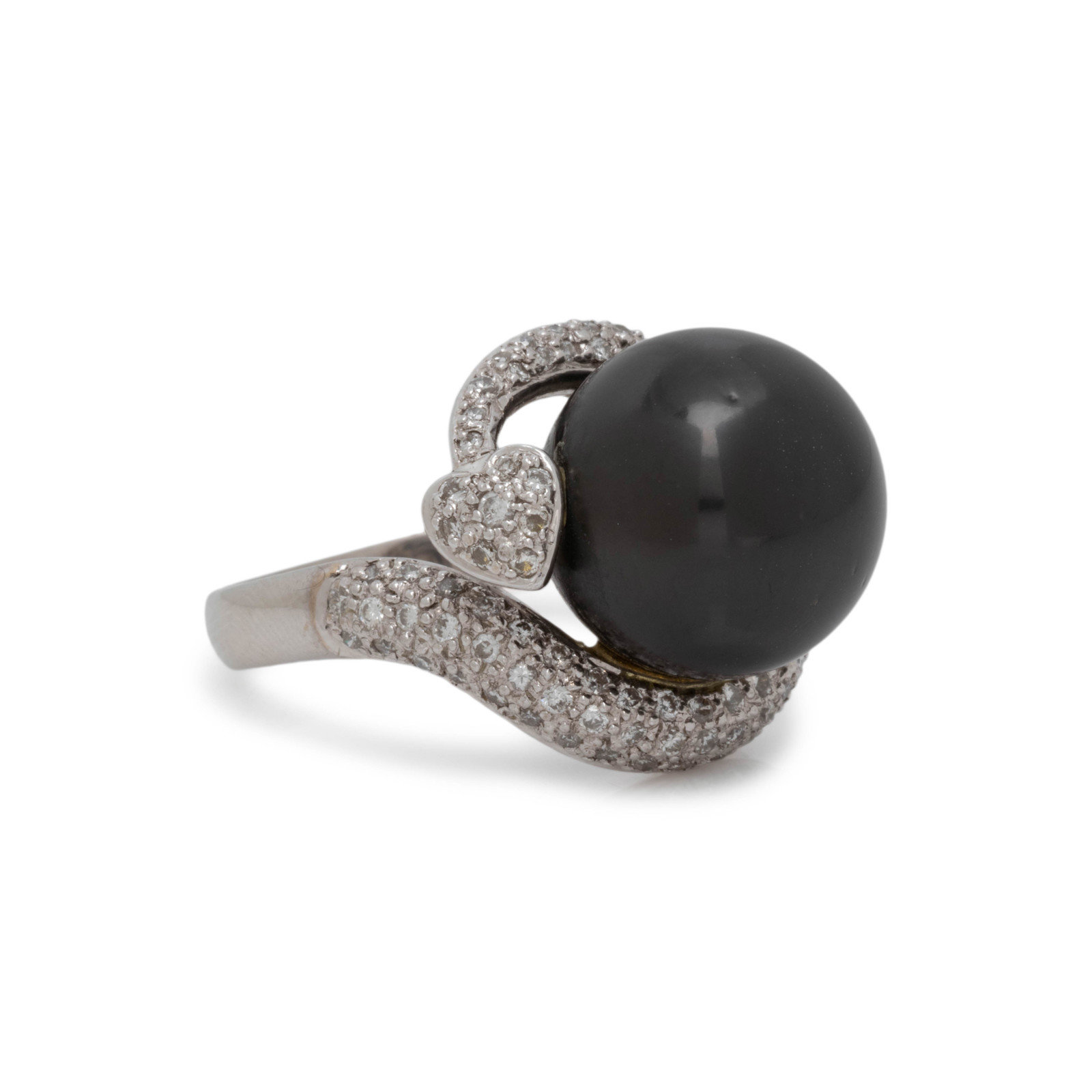 Appraisal: CULTURED TAHITIAN PEARL AND DIAMOND RING Containing one Tahitian pearl