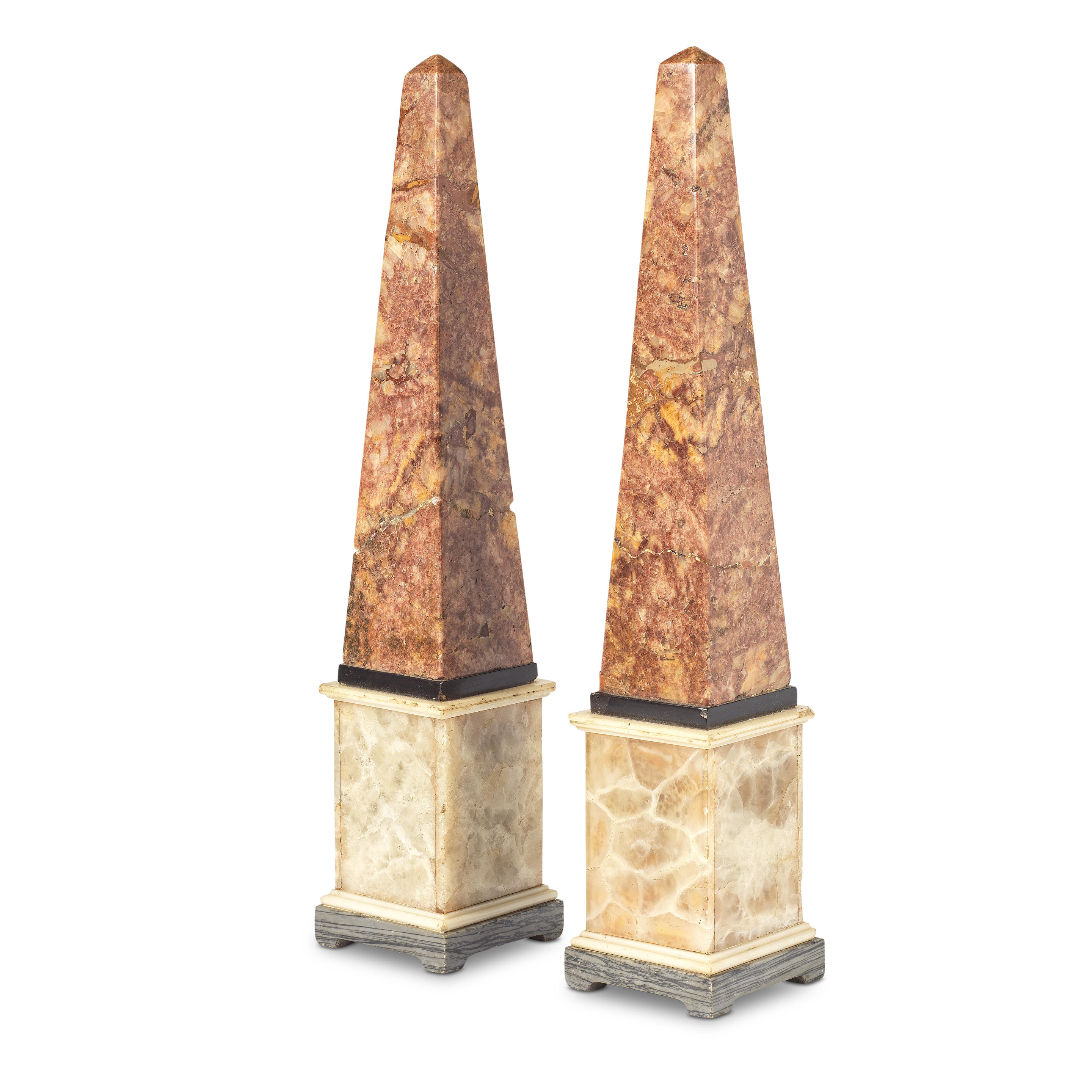 Appraisal: A PAIR OF BEIGE PINK AND CREAM CRYSTALLINE MARBLE VENEERED