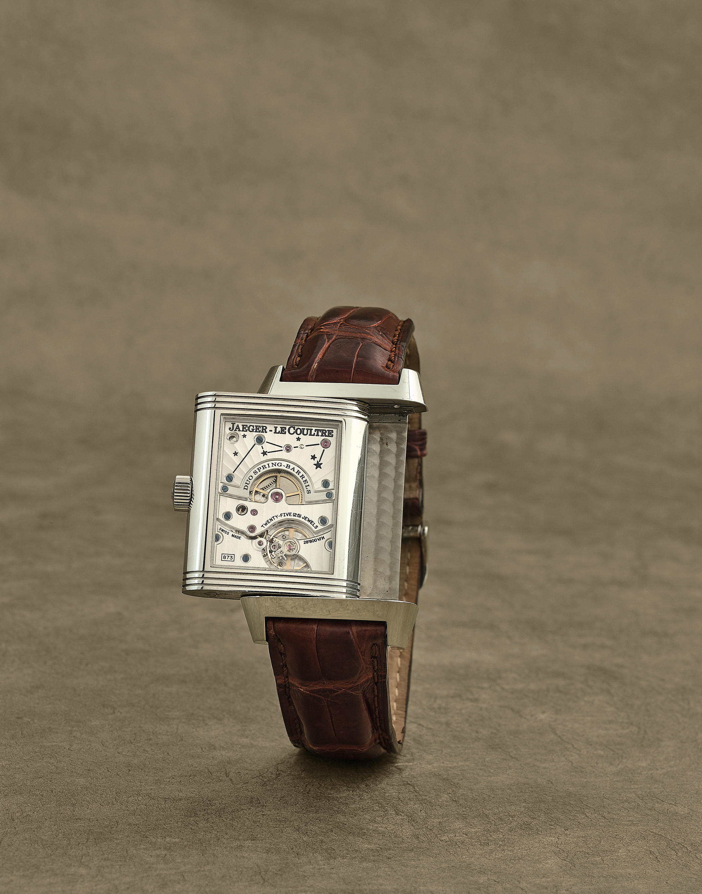 Appraisal: JAEGER-LECOULTRE MONTRE BRACELET EN ACIER RECTANGULAIRE R VERSIBLE AVEC R