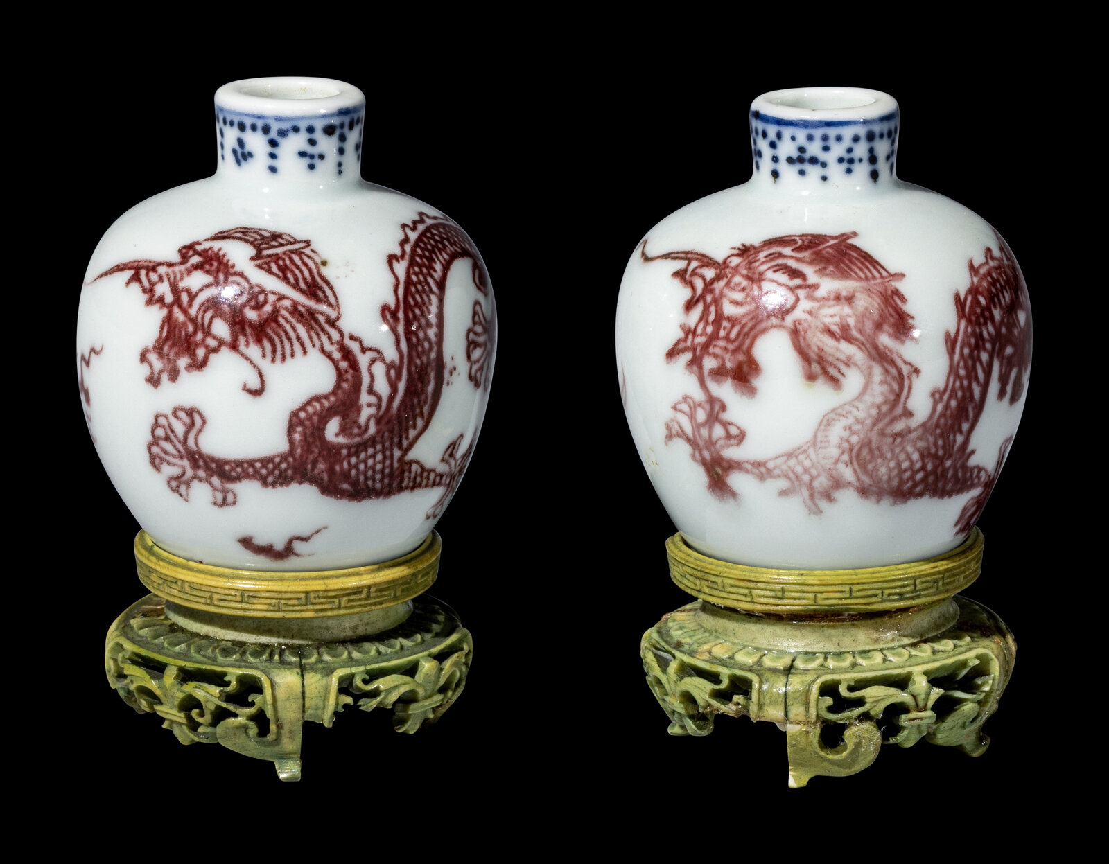 Appraisal: A Pair of Chinese Copper-Red Decorated Blue and White Miniature