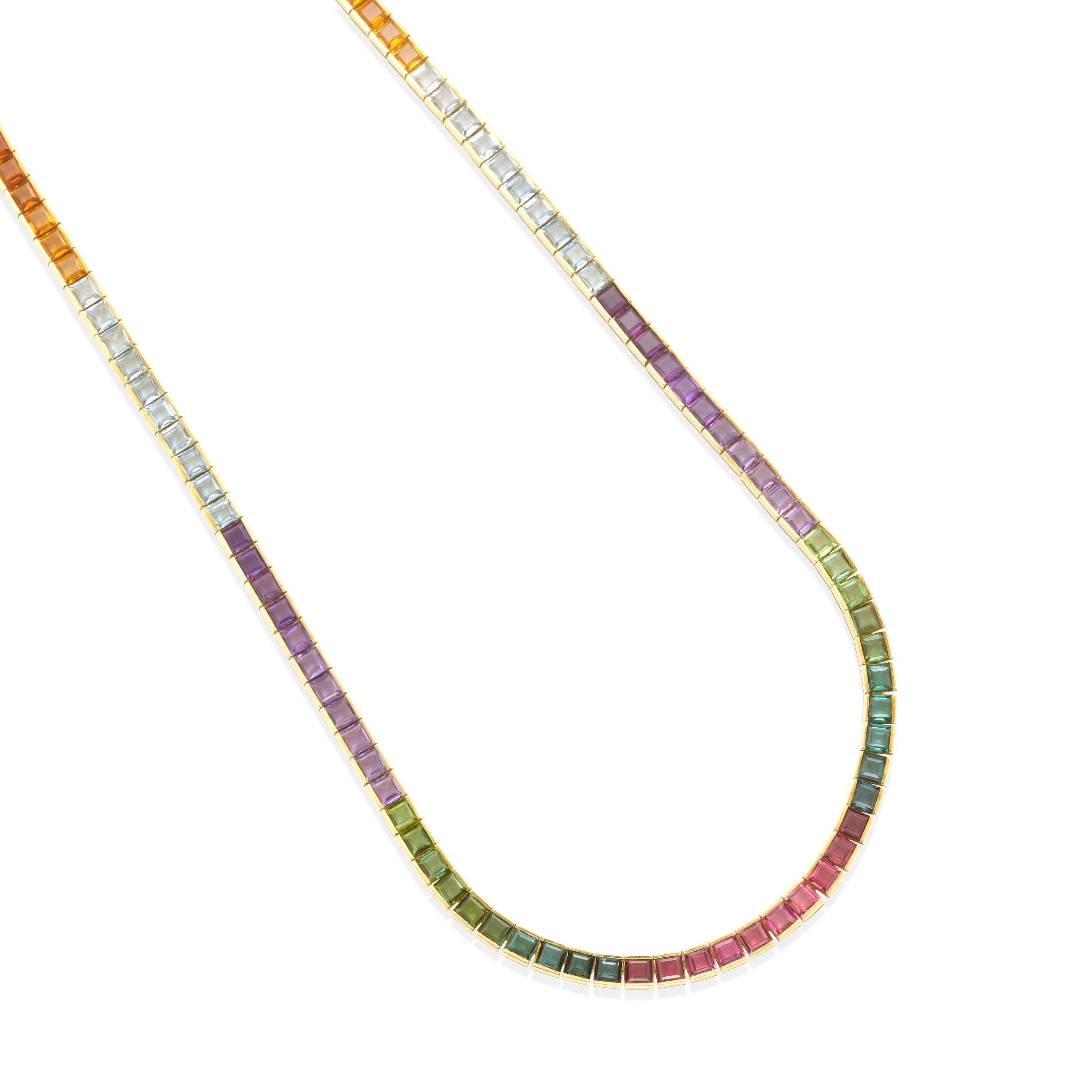 Appraisal: AN K GOLD AND GEM-SET COLLAR NECKLACE Featuring multi-color square