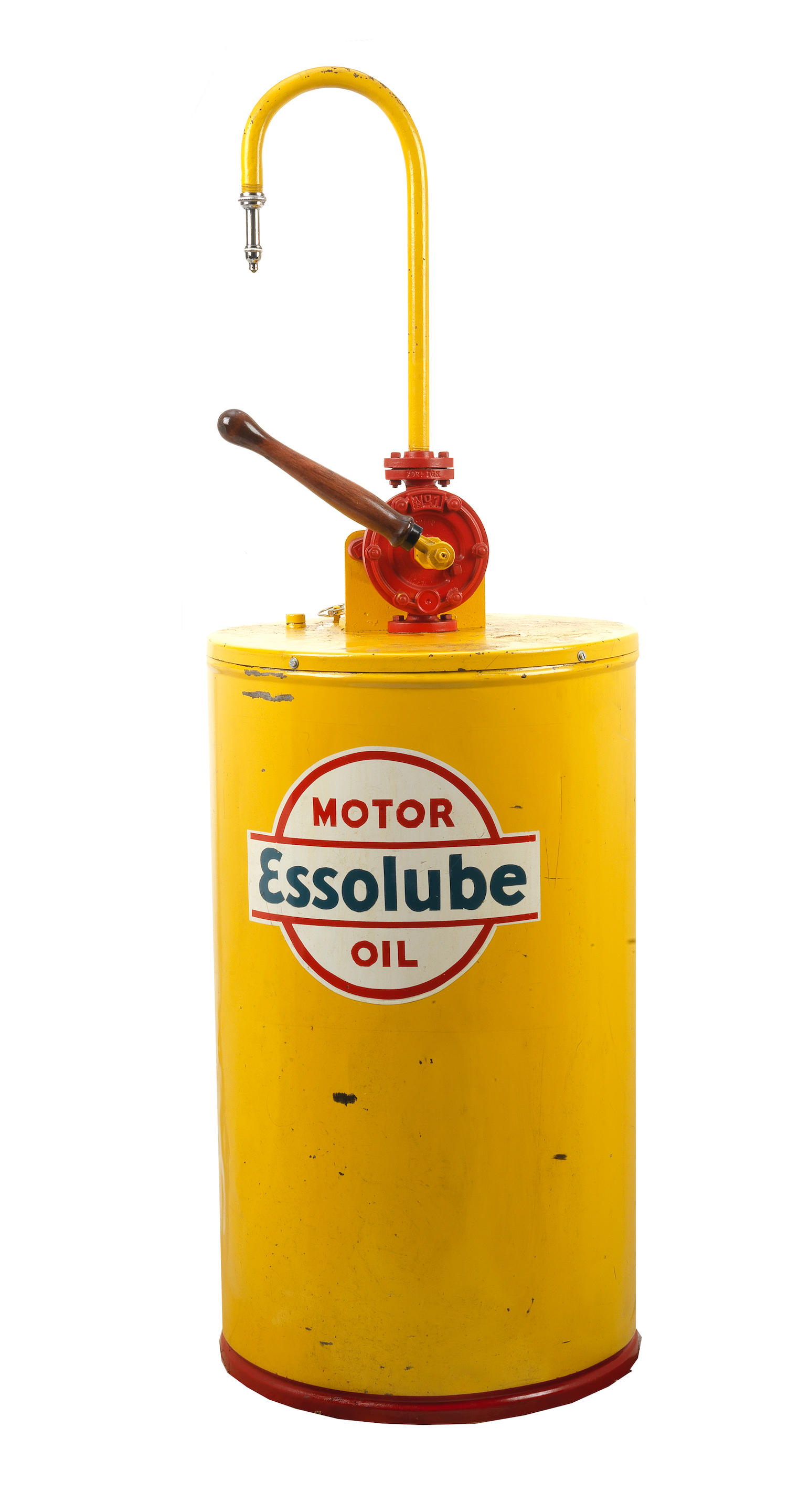 Appraisal: A LARGE ESSOLUBE MOTOR OIL DRUM DISPENSER cylindrical drum painted