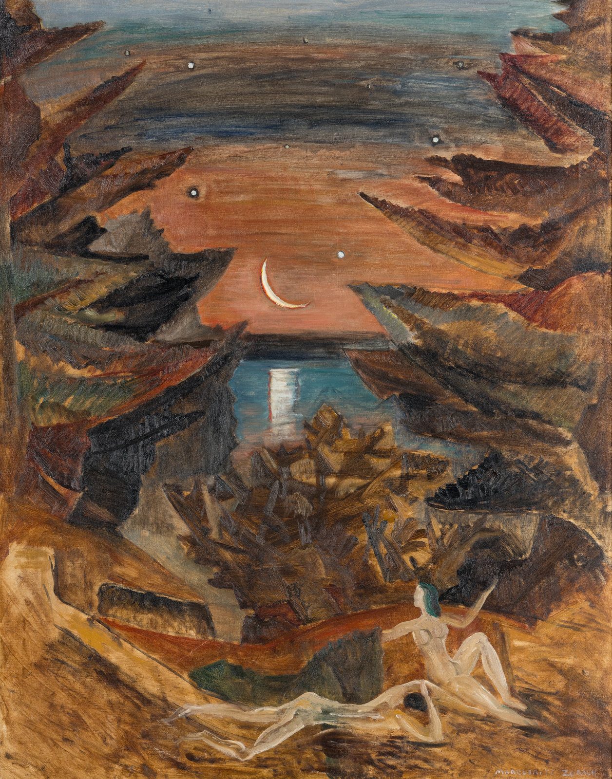 Appraisal: Marguerite Thompson Zorach American - Figures in Moonlight Brunswick Mills