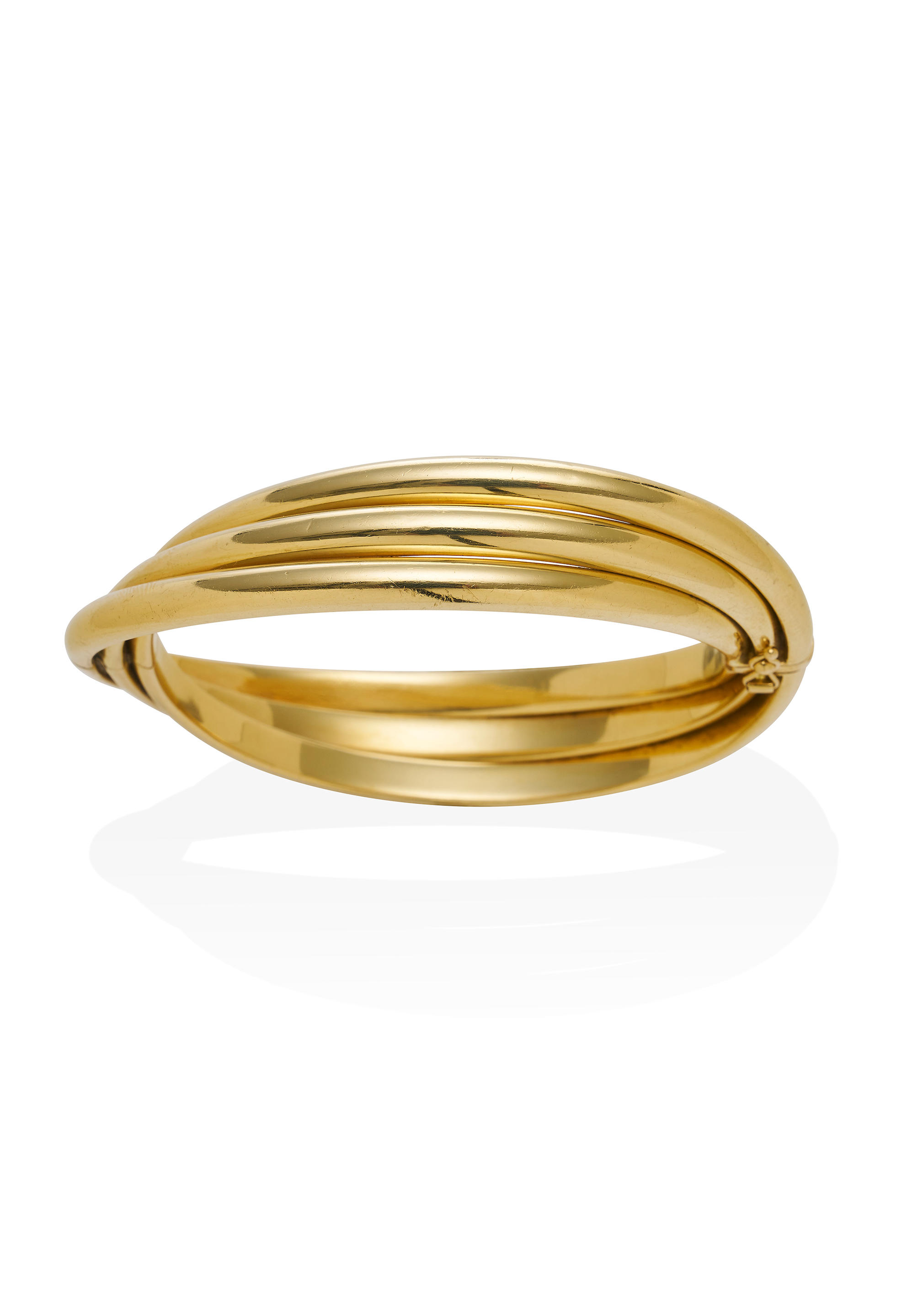 Appraisal: CERRONE CT GOLD HINGED BANGLE Designed as three entwined bangles