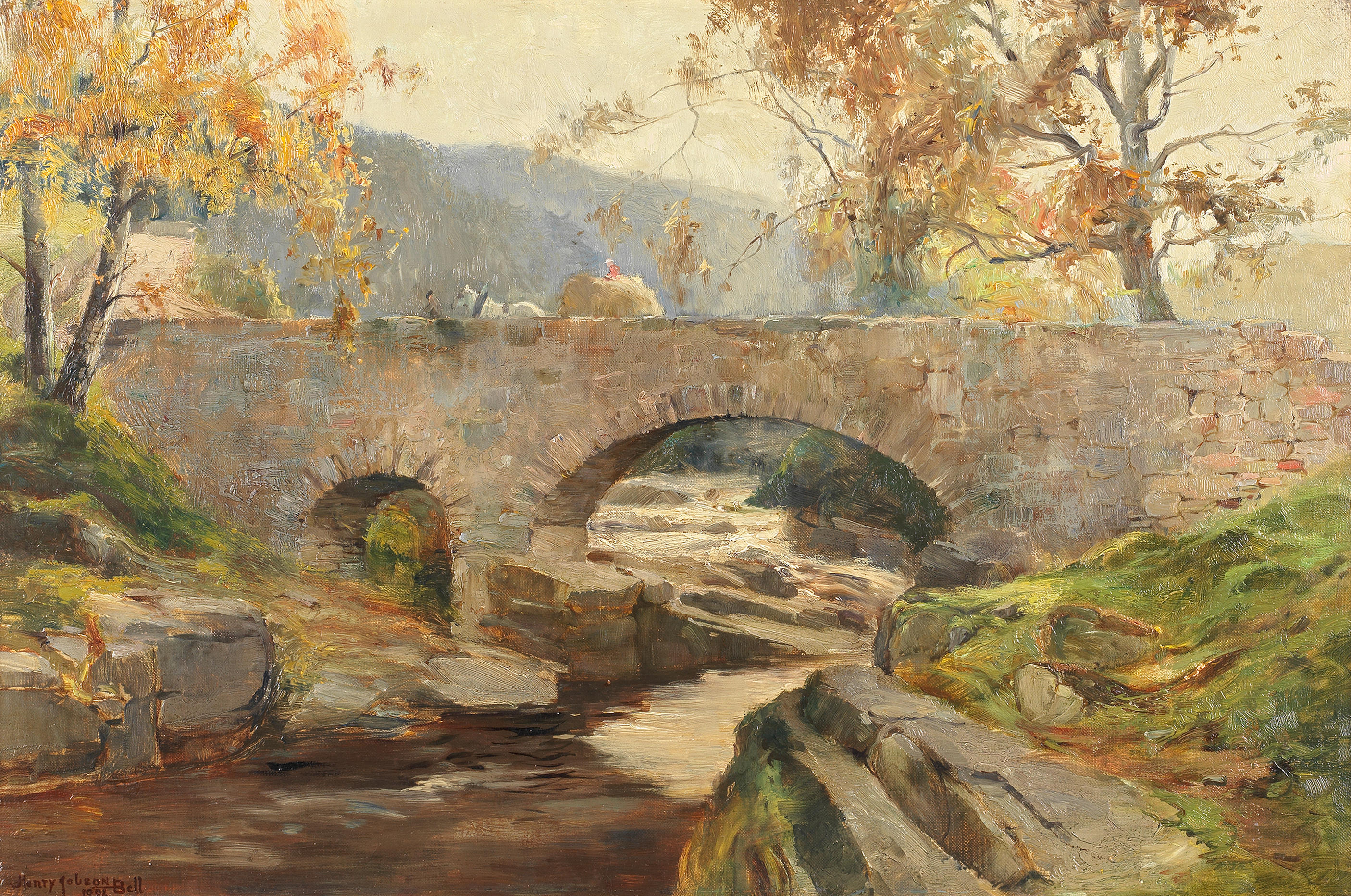 Appraisal: HENRY JOBSON BELL BRITISH - The old bridge Autumn signed