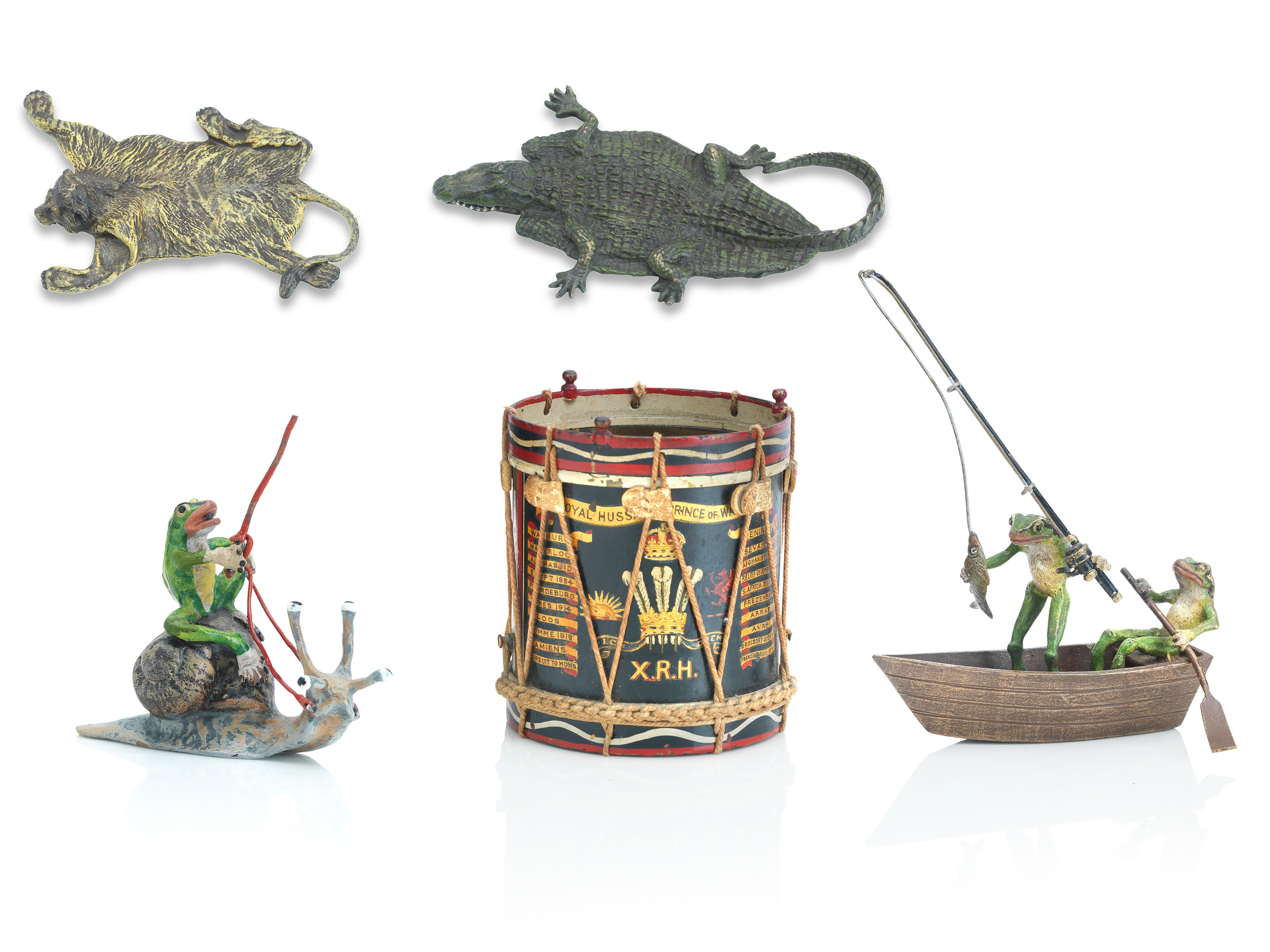 Appraisal: AN AUSTRIAN COLD PAINTED BRONZE GROUP OF FROGS FISHING Stamped