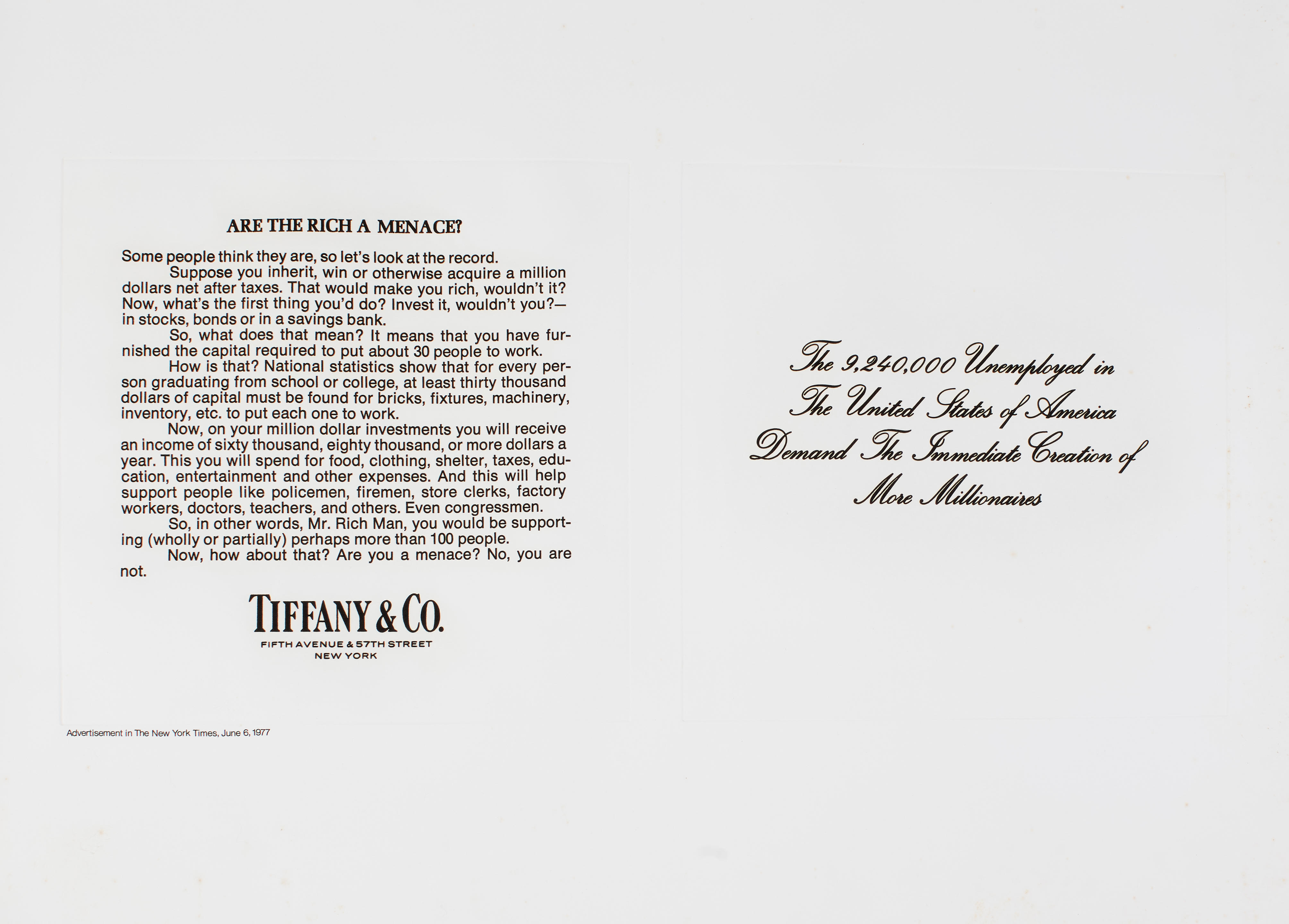 Appraisal: HANS HAACKE BORN Tiffany Cares Photo-etching printed from two plates