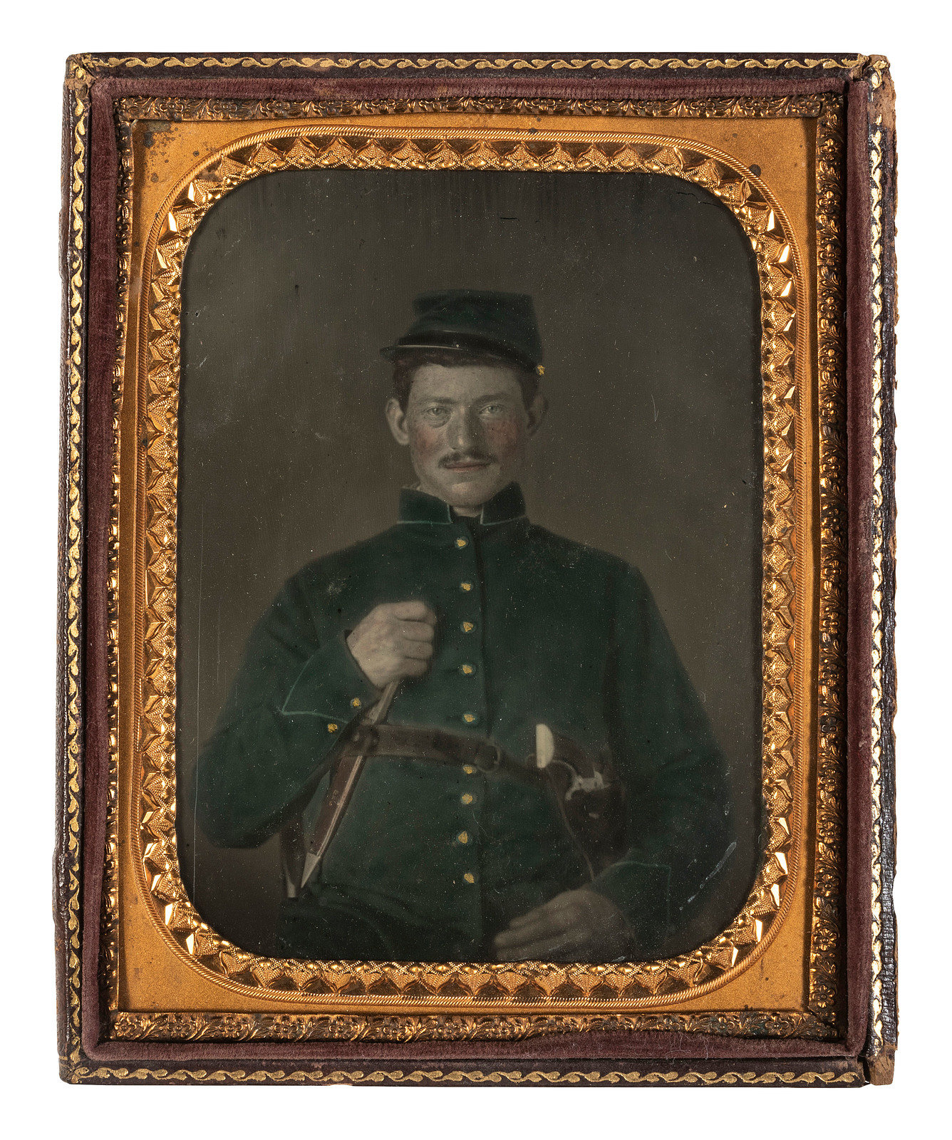 Appraisal: CIVIL WAR Half plate hand-tinted tintype portrait of a doubly