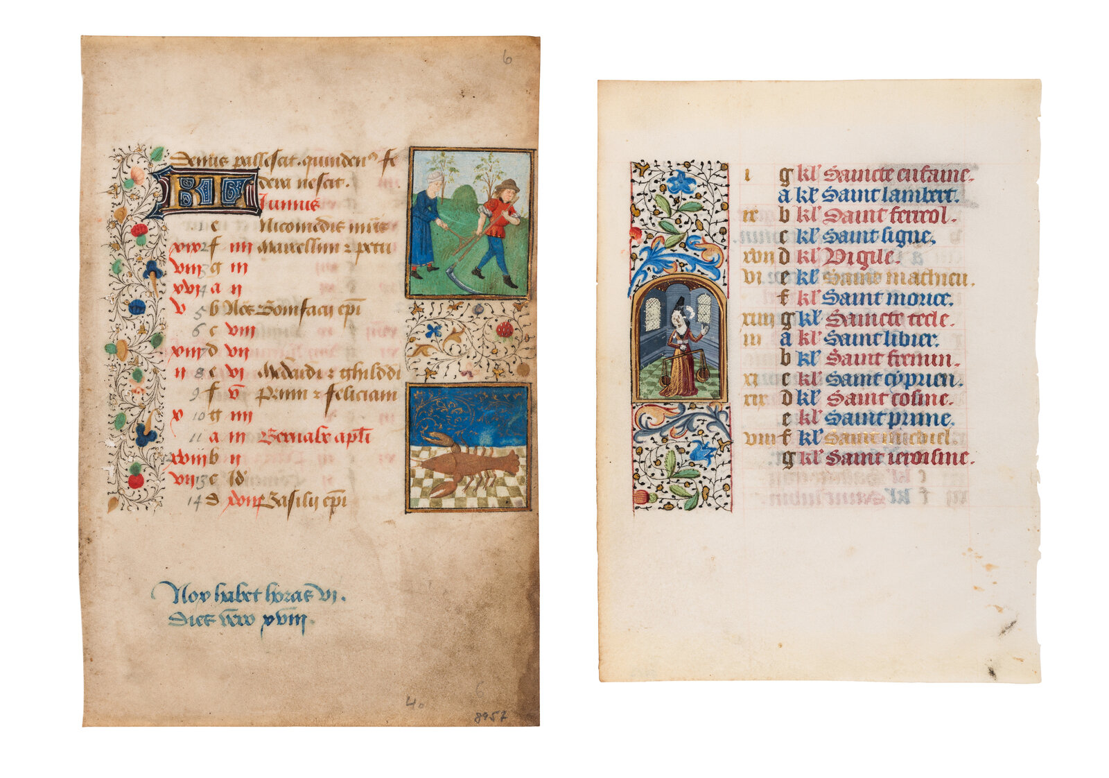 Appraisal: A pair of calendar leaves from the mid-fifteenth century illuminated