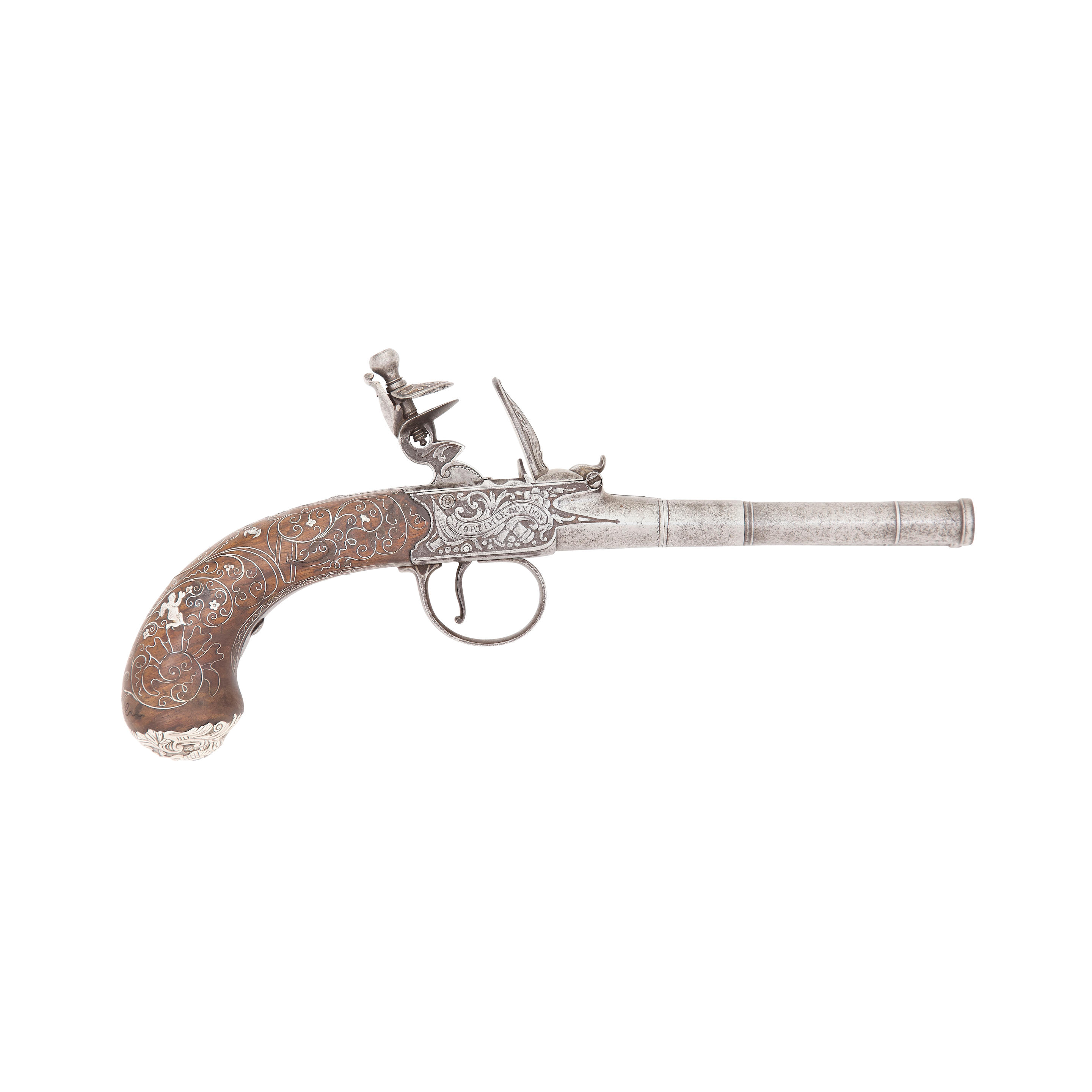 Appraisal: A -BORE FLINTLOCK D B BOX-LOCK PISTOL BY MORTIMER LONDON