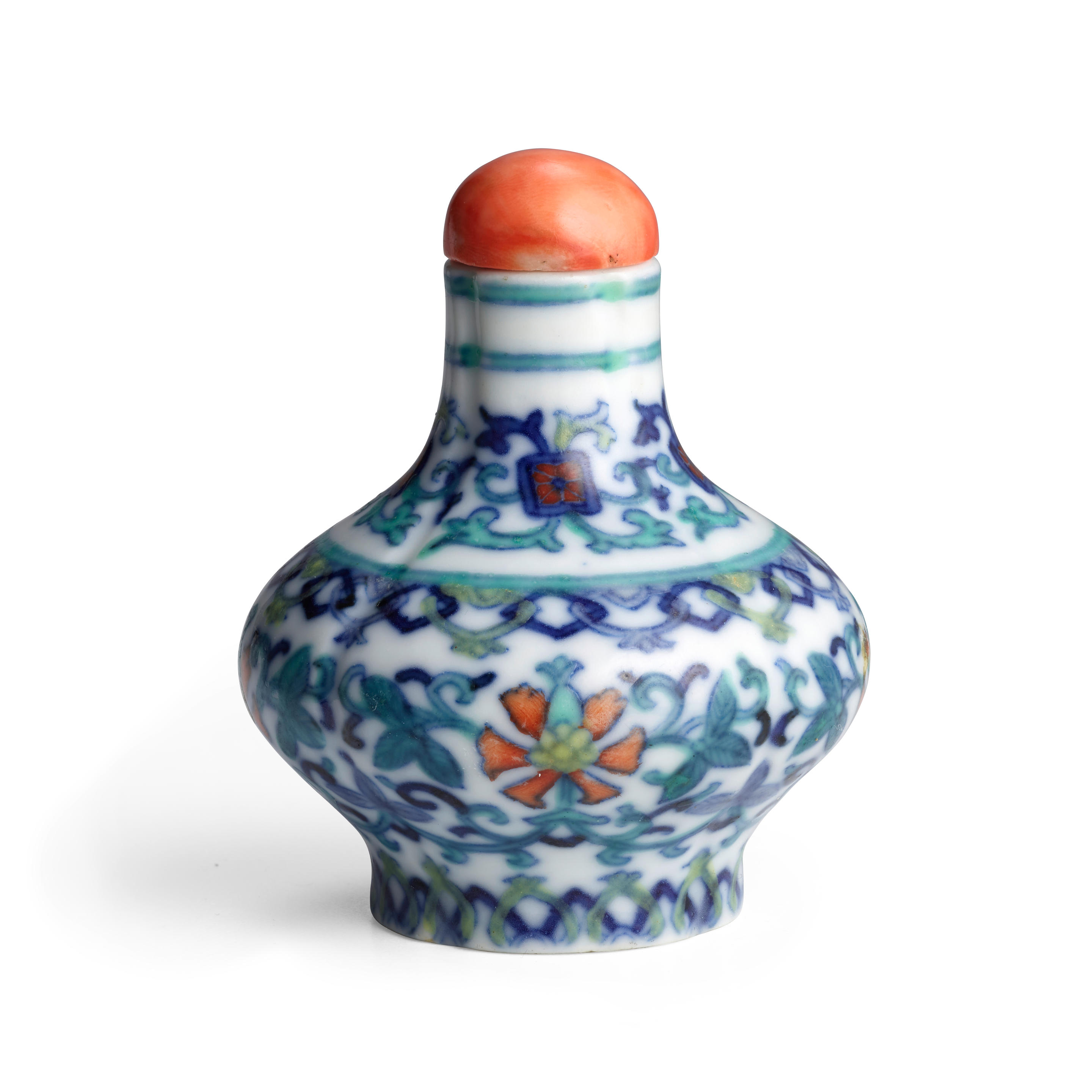 Appraisal: A MINIATURE DOUCAI LOBED BALUSTER VASE PORCELAIN BOTTLE Yongzheng seal