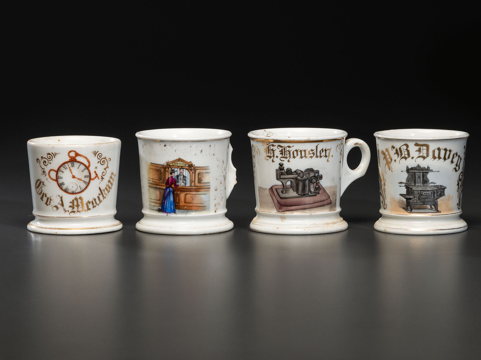 Appraisal: Four Porcelain Occupational Shaving Mugs Late th Early th Century