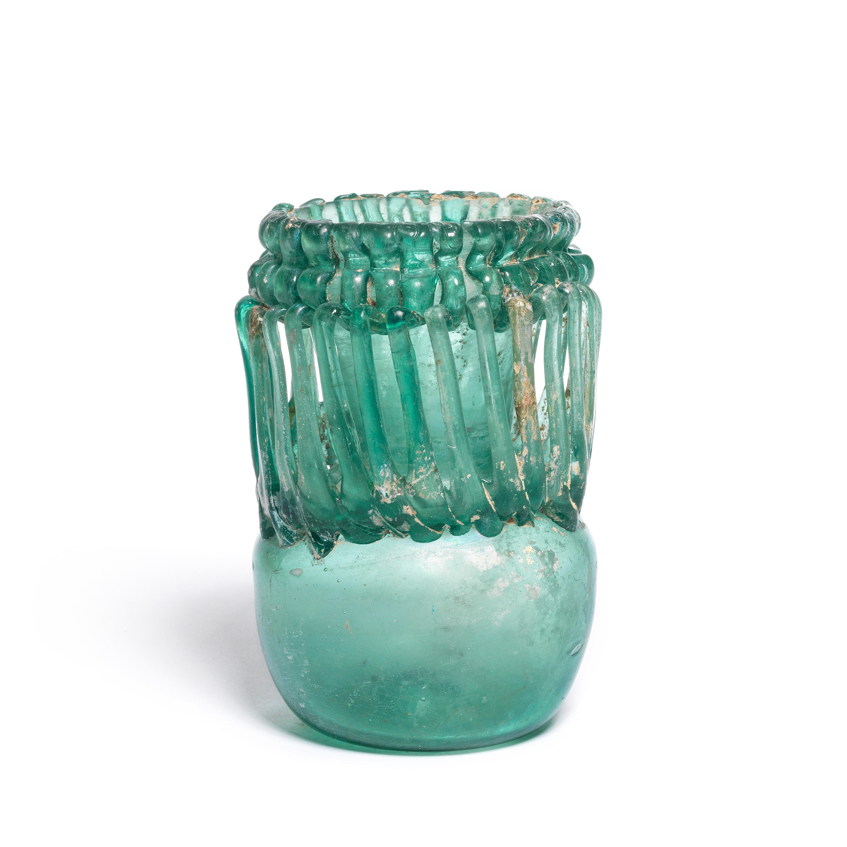 Appraisal: A LATE ROMAN - EARLY BYZANTINE DEEP TURQUOISE-GREEN GLASS JAR