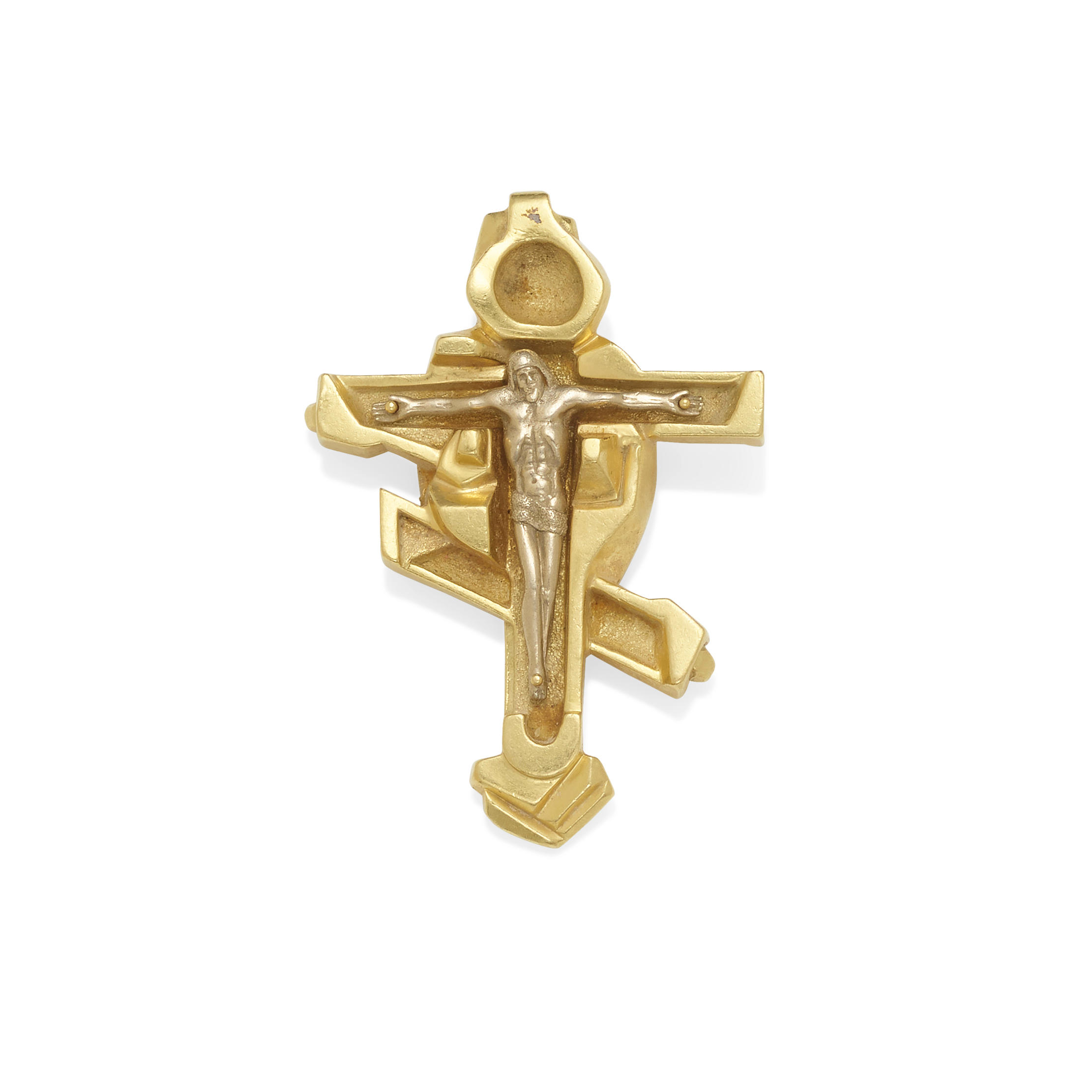 Appraisal: ERNST NEIVESTNY A GOLD CRUCIFIX PENDANT Of Brutalist style mounted