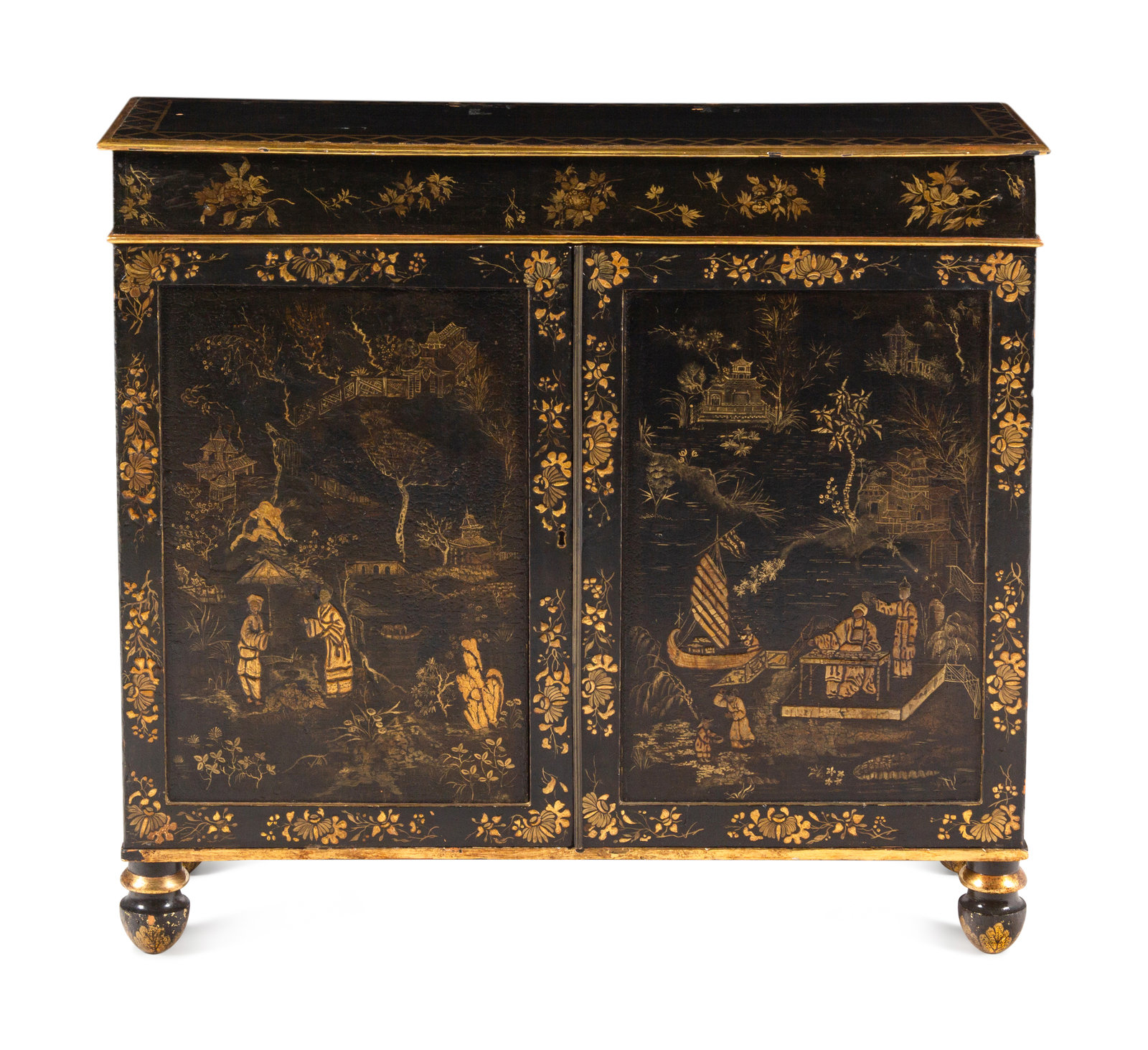 Appraisal: A Regency Black-Painted and Parcel-Gilt Japanned Cabinet Circa Height x