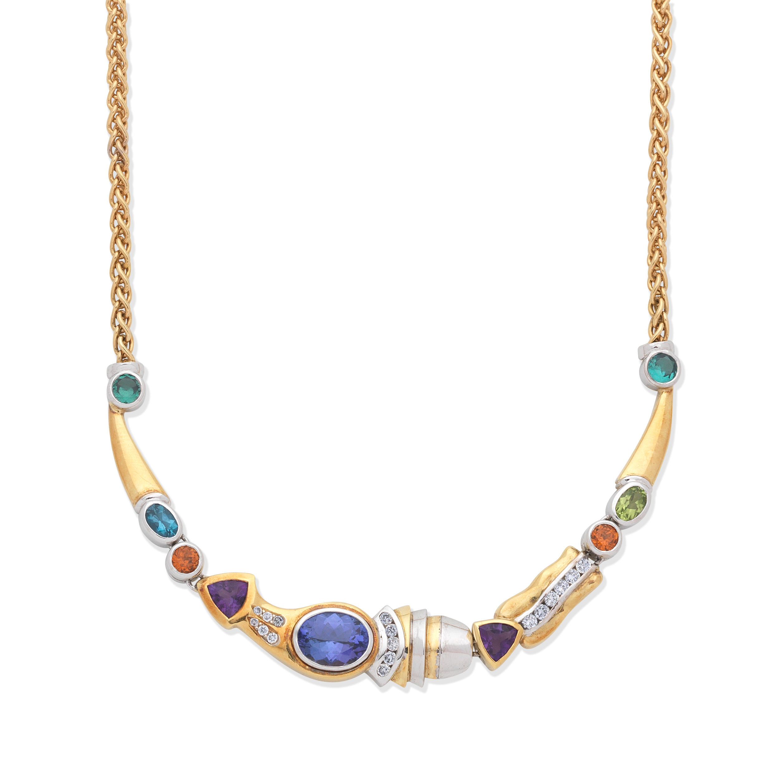 Appraisal: GEM-SET NECKLACE Bi-coloured designed as a series of abstract polished