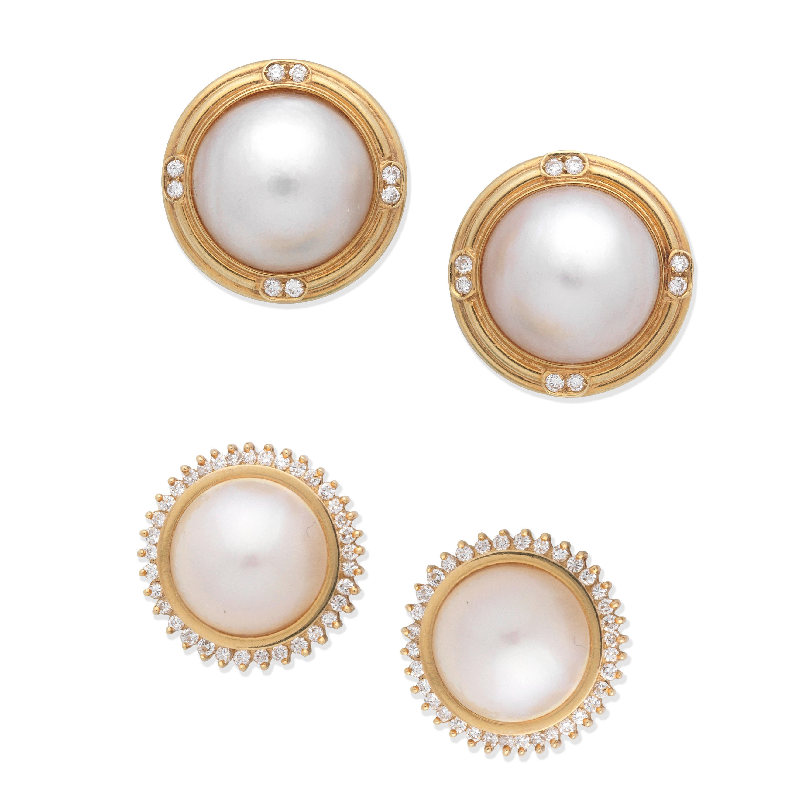 Appraisal: TWO PAIRS OF MAB CULTURED PEARL AND DIAMOND EARRINGS st