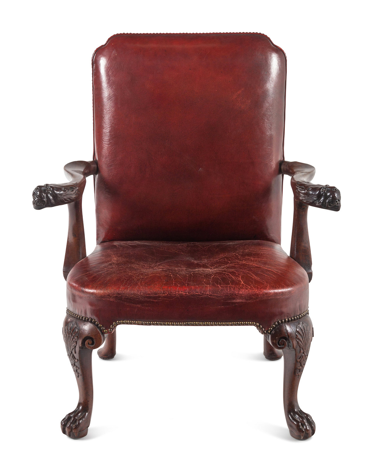 Appraisal: A George II Leather-Upholstered Carved Mahogany Library Chair Mid th