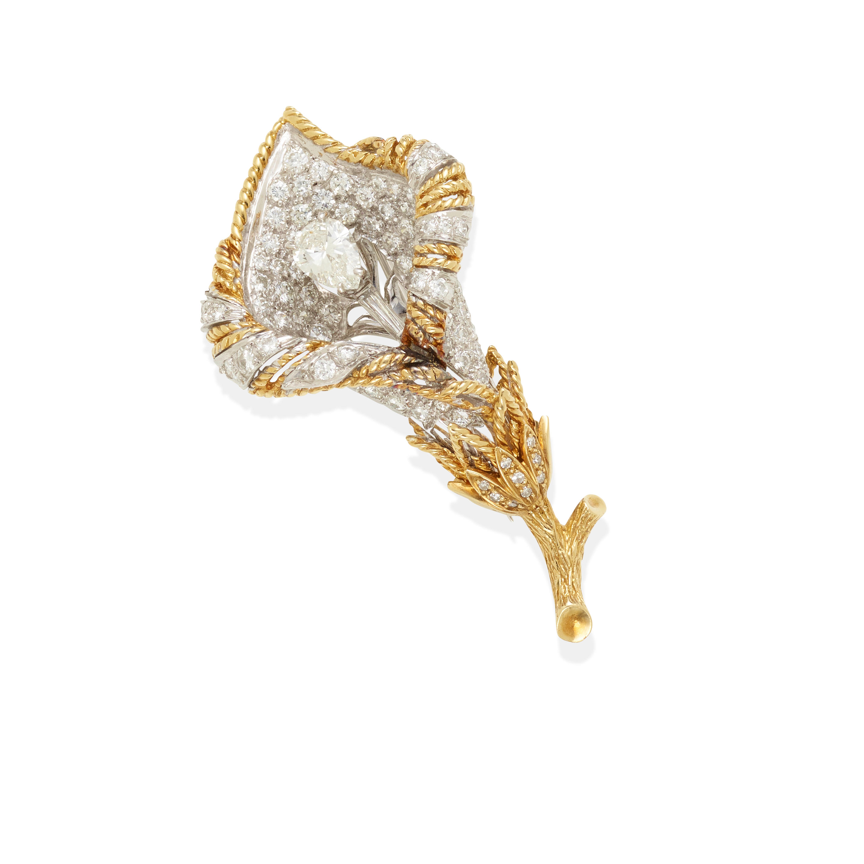 Appraisal: AN K BI-COLOR GOLD PLATINUM AND DIAMOND BROOCH Designed as