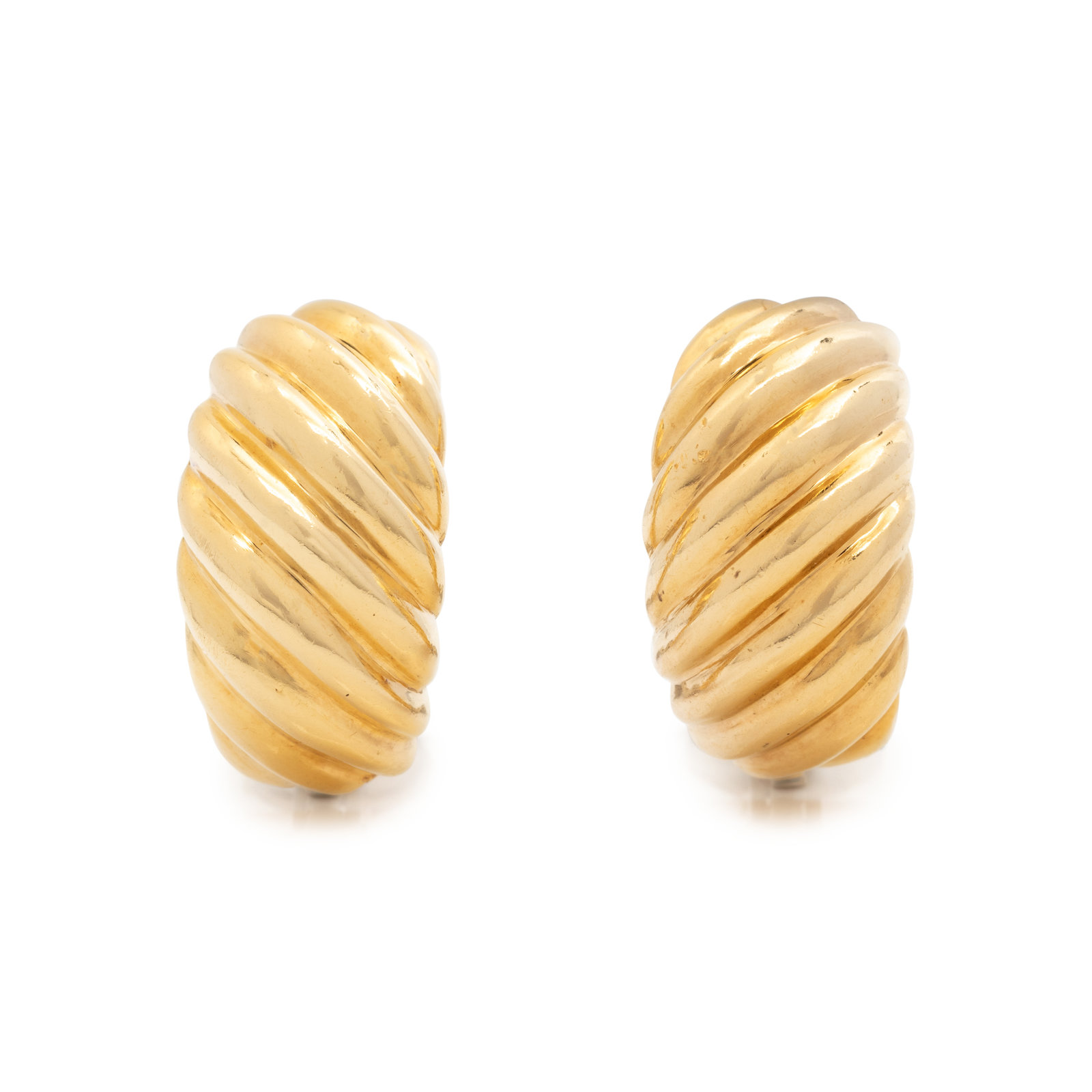 Appraisal: CARTIER YELLOW GOLD EARCLIPS In a ribbed design inch long