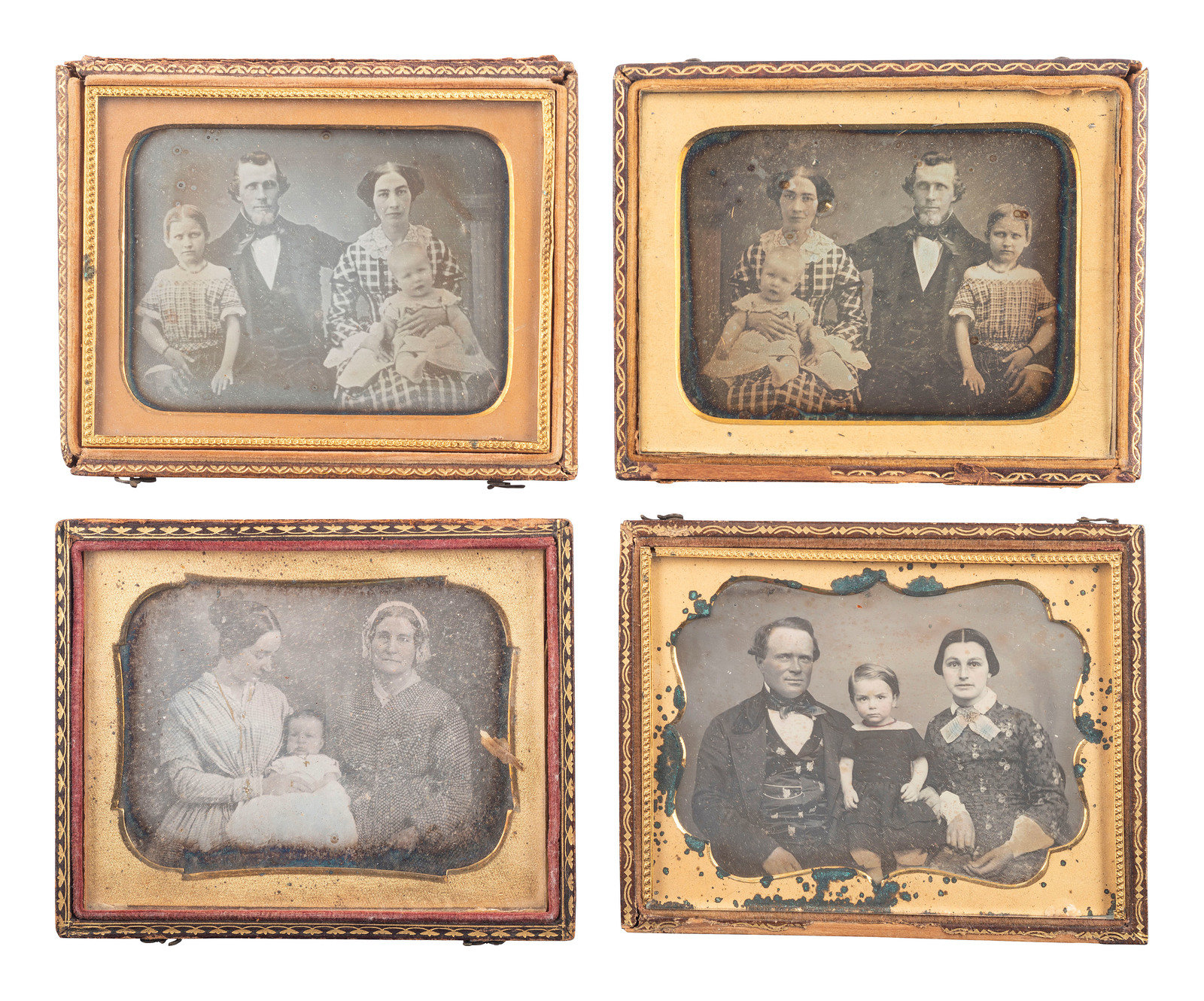 Appraisal: EARLY PHOTOGRAPHY quarter plate daguerreotype portraits of parents with children