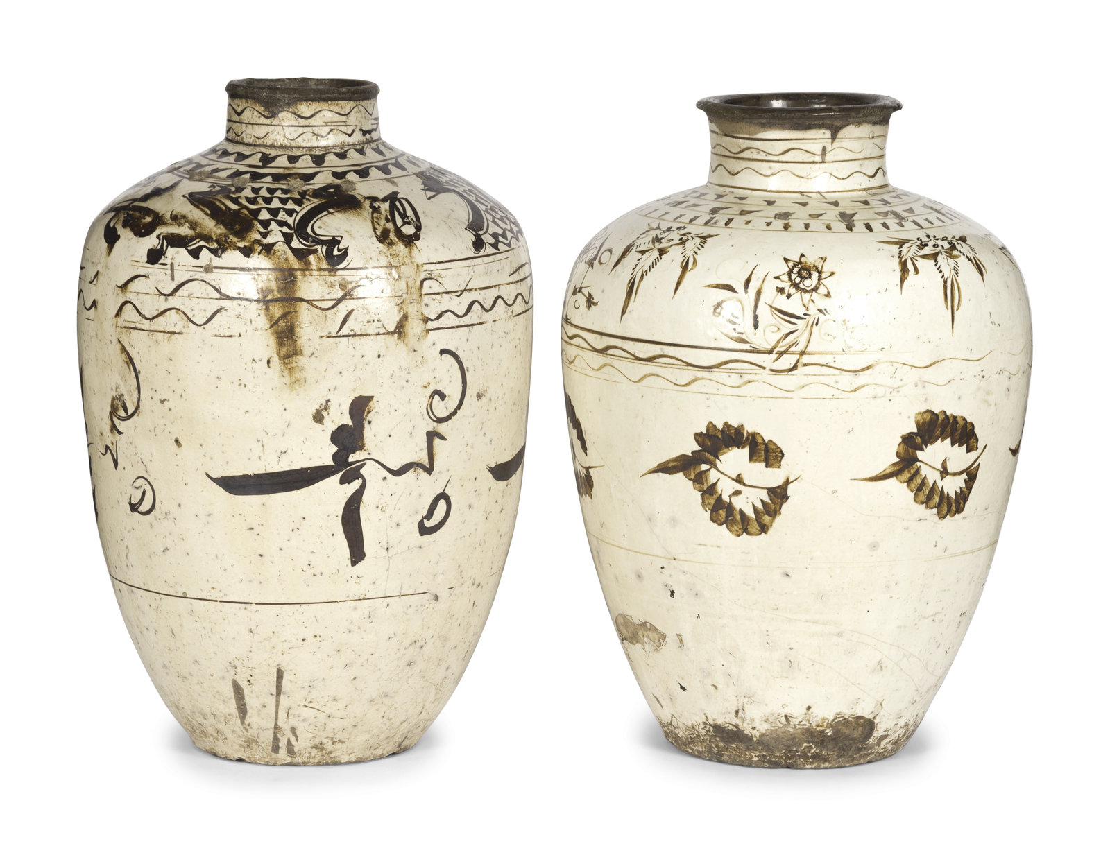 Appraisal: Two Large Cizhou Stoneware Wine Storage Jars Ming Dynasty -