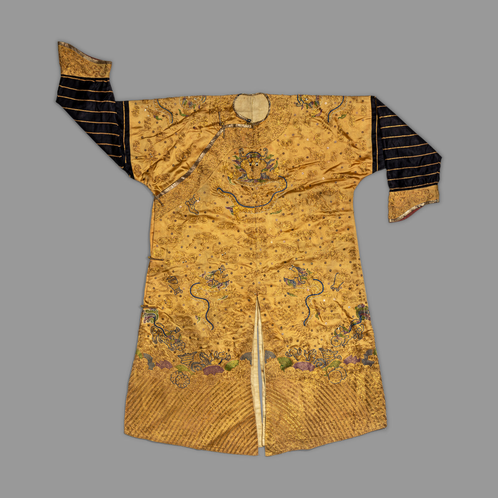 Appraisal: A Chinese Yellow Ground Embroidered Silk Dragon Robe th th