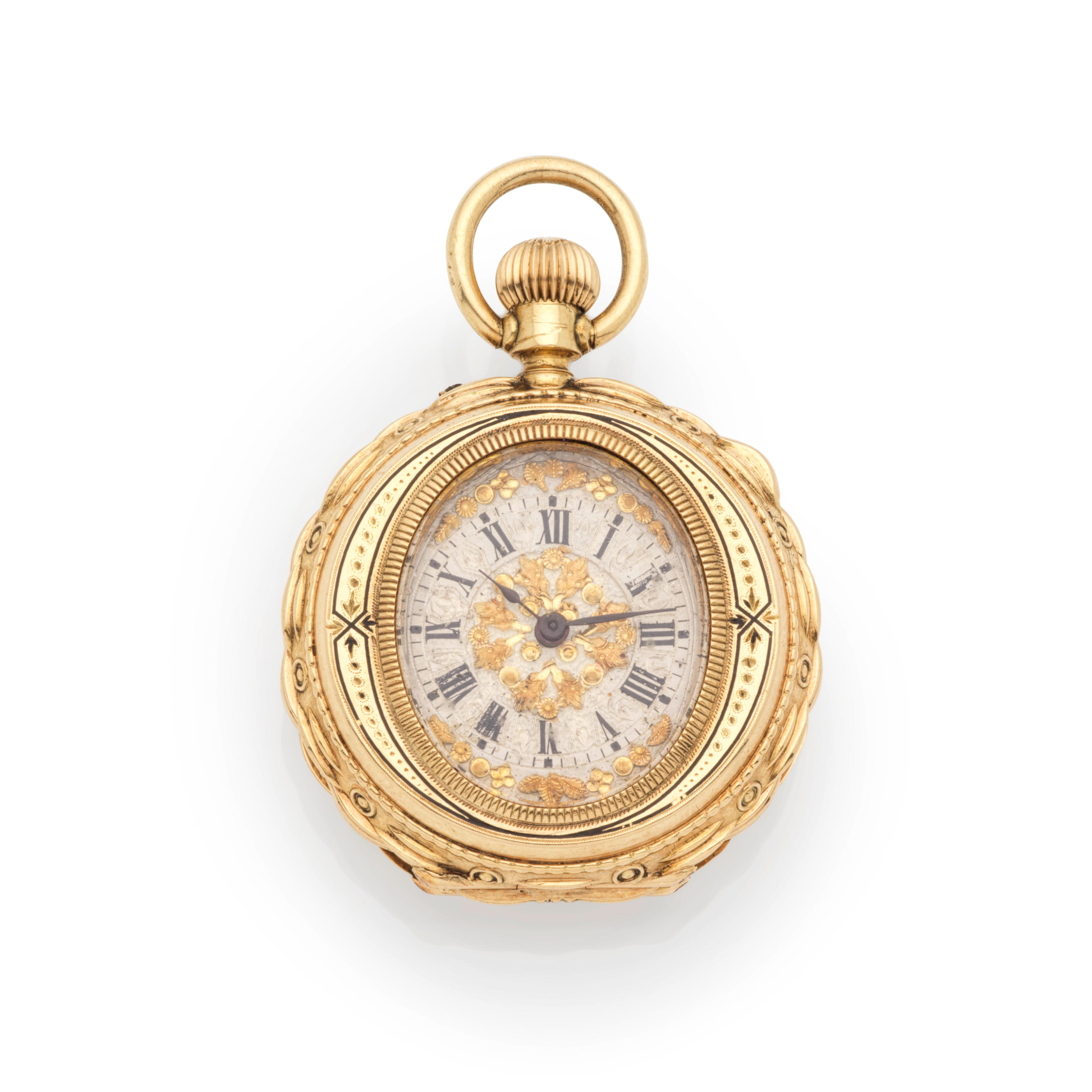 Appraisal: AN K GOLD OPEN FACE ENAMELLED KEYLESS WIND POCKET WATCH