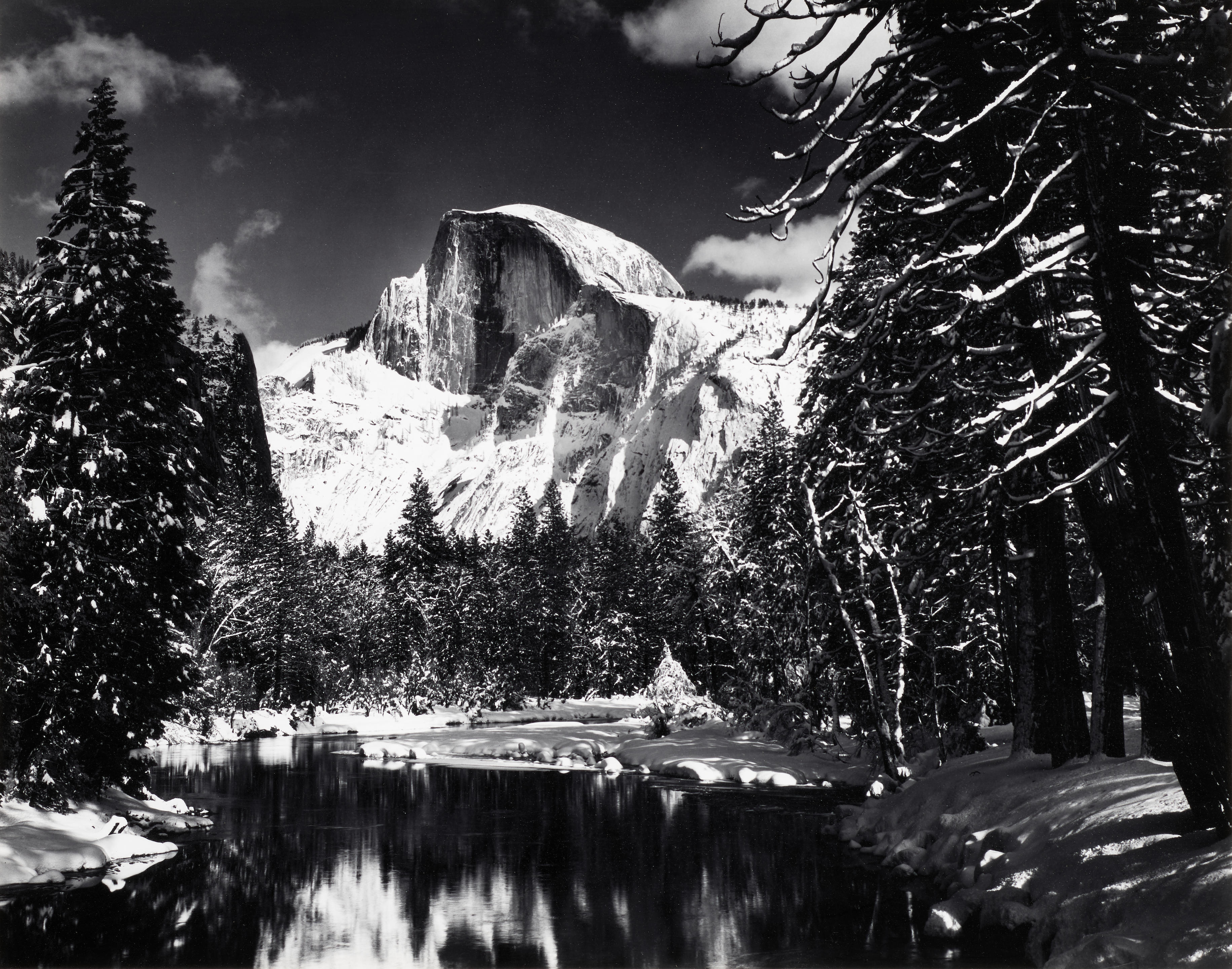 Appraisal: ANSEL ADAMS - Half Dome Merced River Winter Yosemite Valley