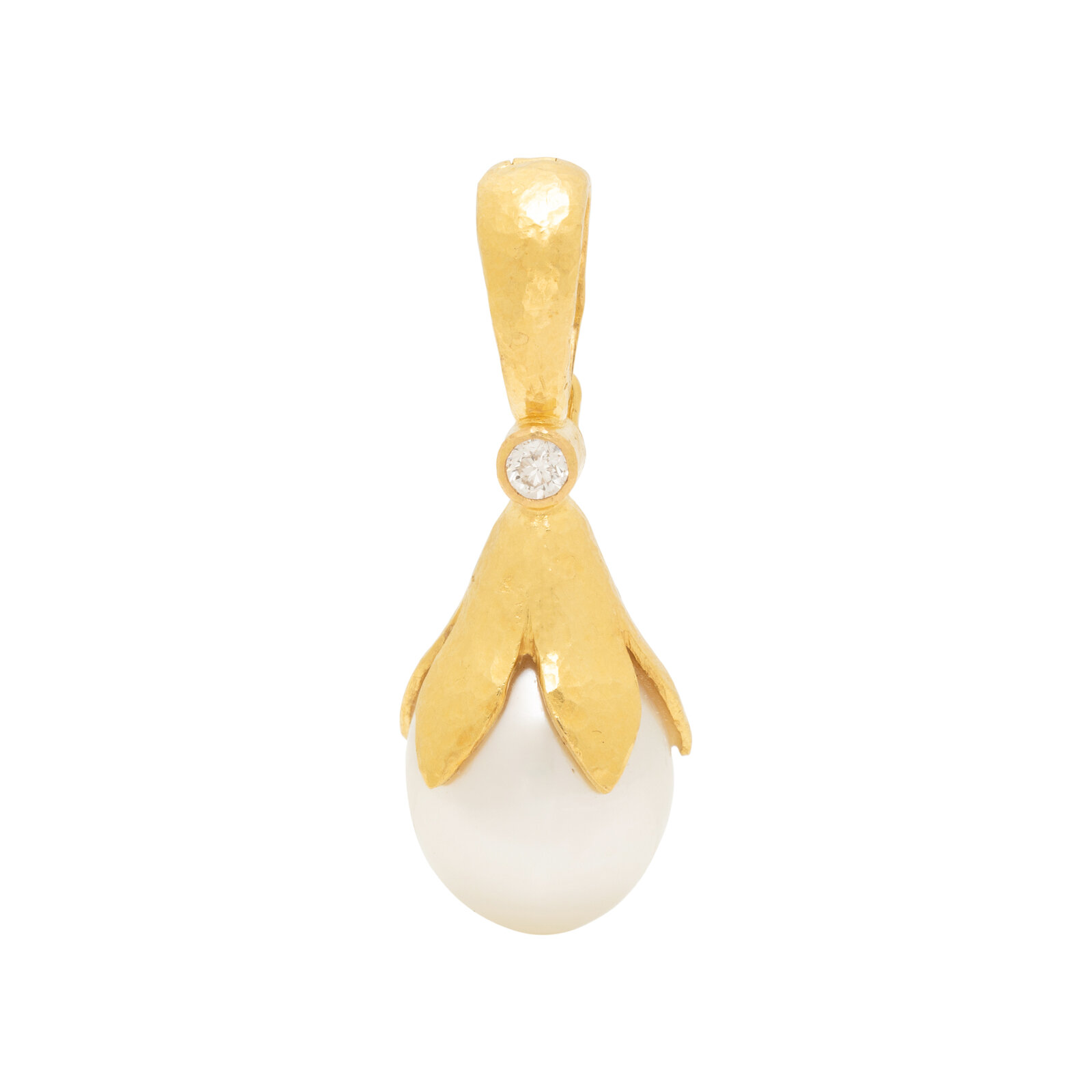 Appraisal: ELIZABETH LOCKE YELLOW GOLD DIAMOND AND CULTURED PEARL PENDANT Cultured