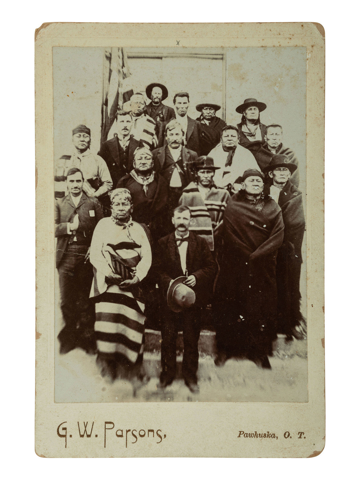 Appraisal: NATIVE AMERICANS cabinet cards highlighted by image of Osage Chiefs