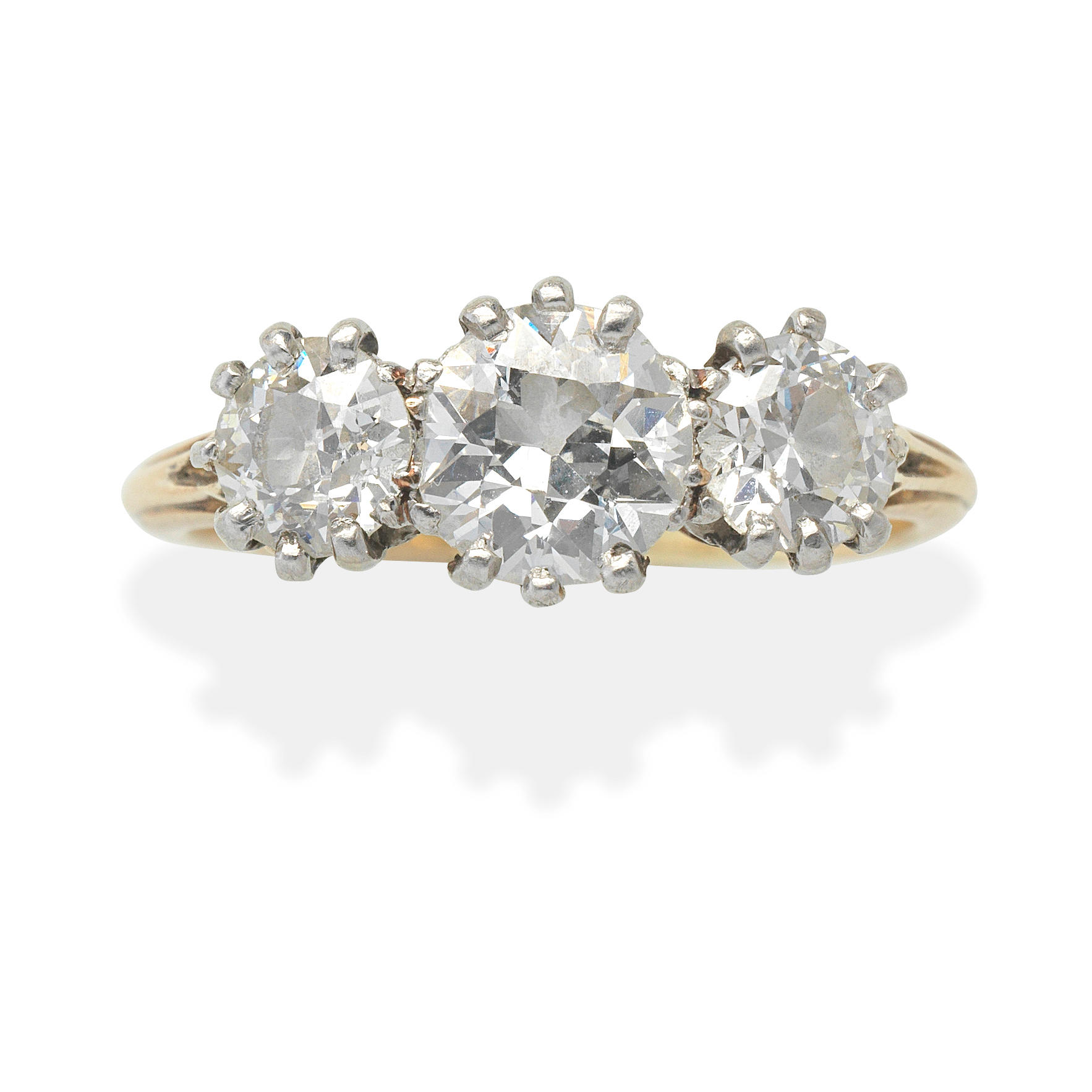 Appraisal: DIAMOND THREE-STONE RING Old brilliant-cut diamonds principal diamond weighing approx